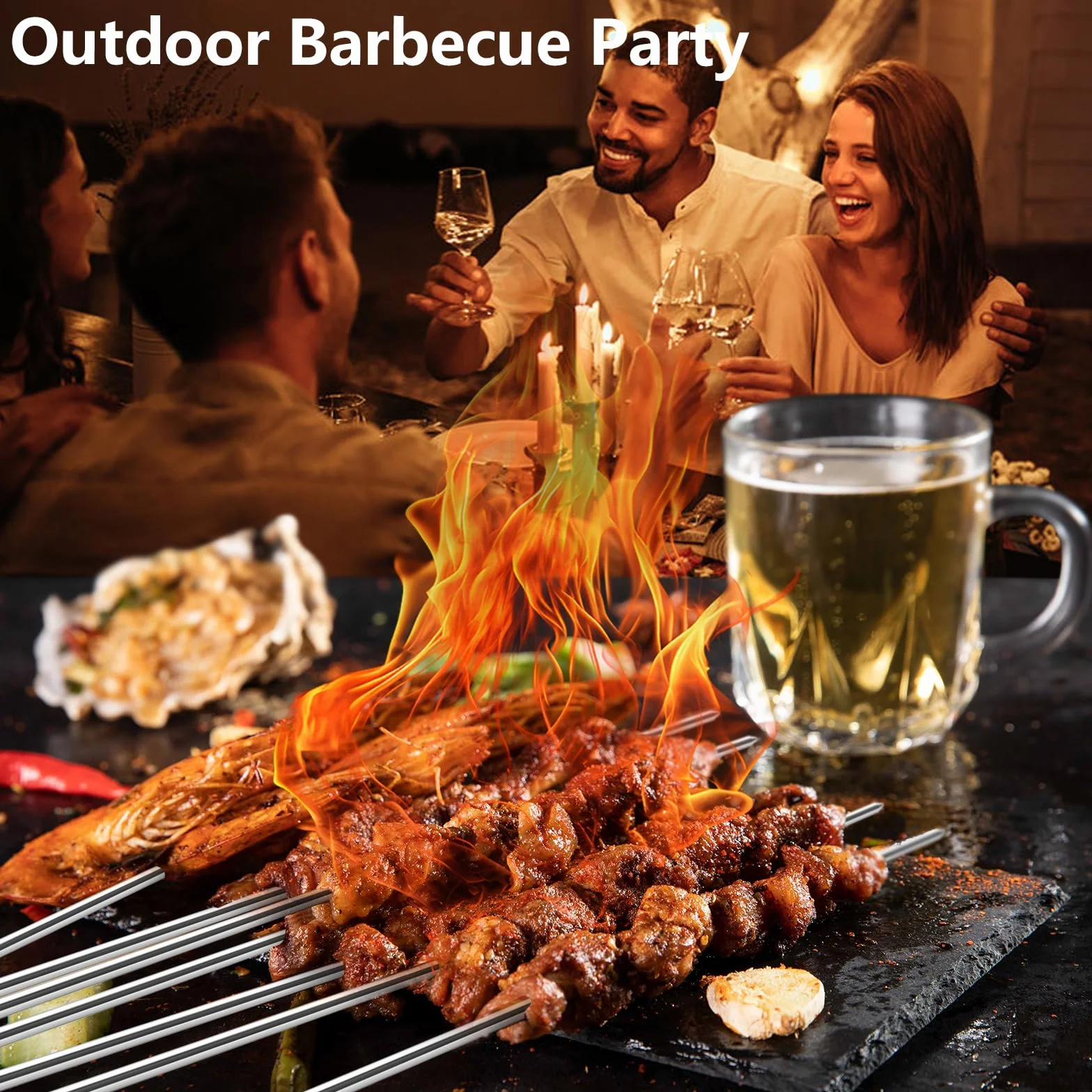 Brochettes pour Barbecue 20 Pièces en Acier Inoxydable 25 cm Réutilisables