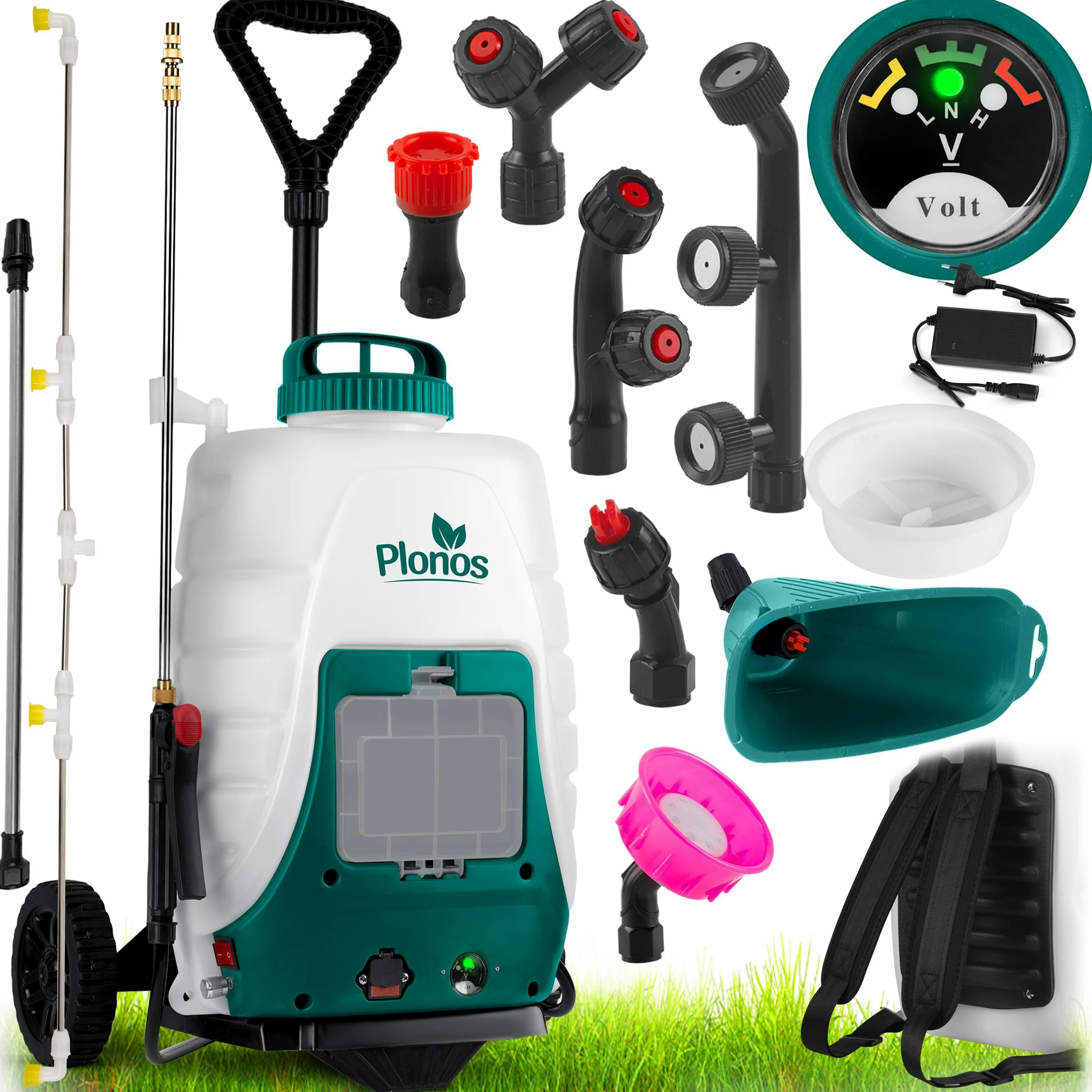 Pulvérisateur à Pression Rechargeable avec Chariot Capacité 18 L Rechargeable 8 Ah Lance 4 Buse 9 Buses Amovibles