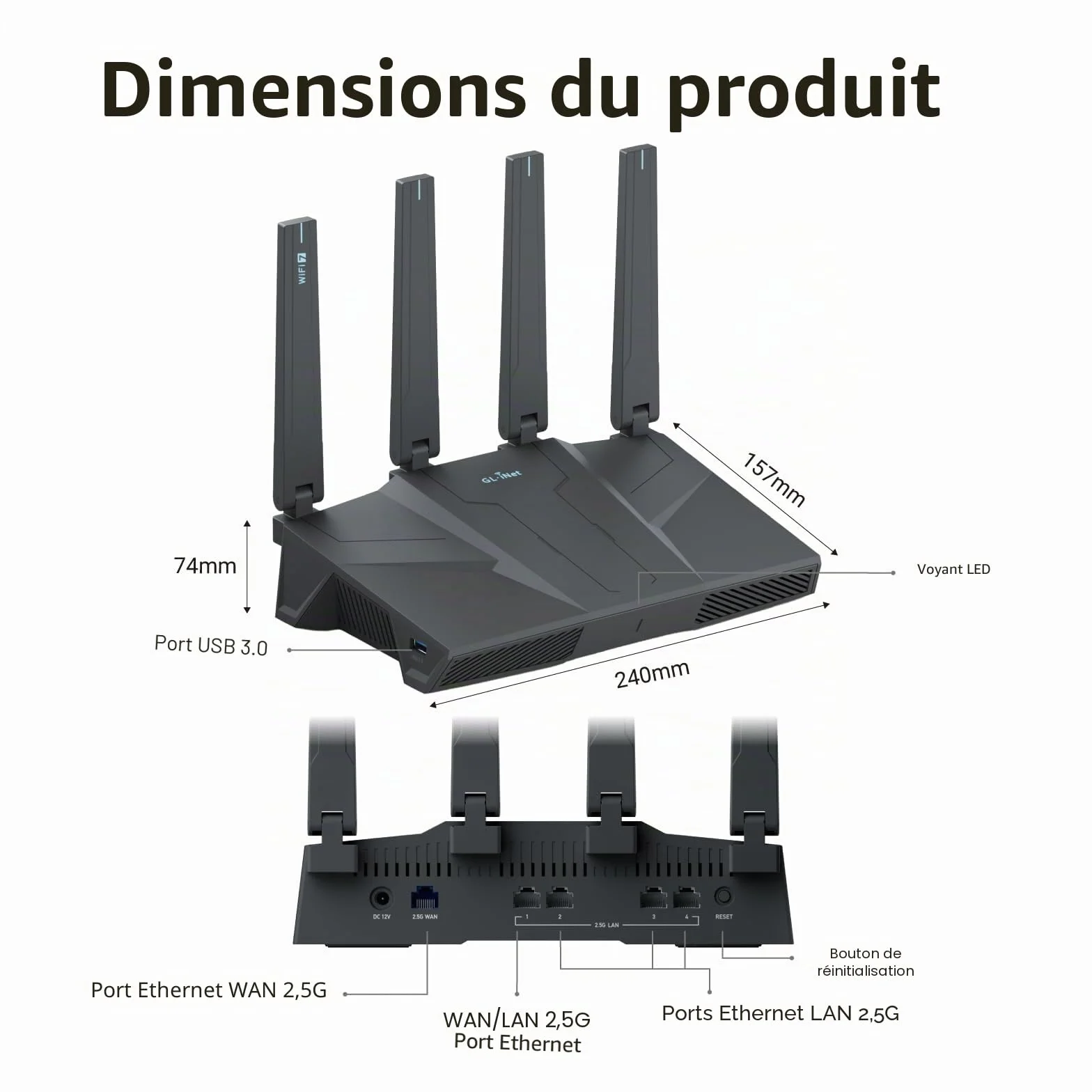 GL.iNet GL-BE6500 Flint 3e Routeur Wi-Fi 7 Double Bande Haut débit VPN 2,5 GHz