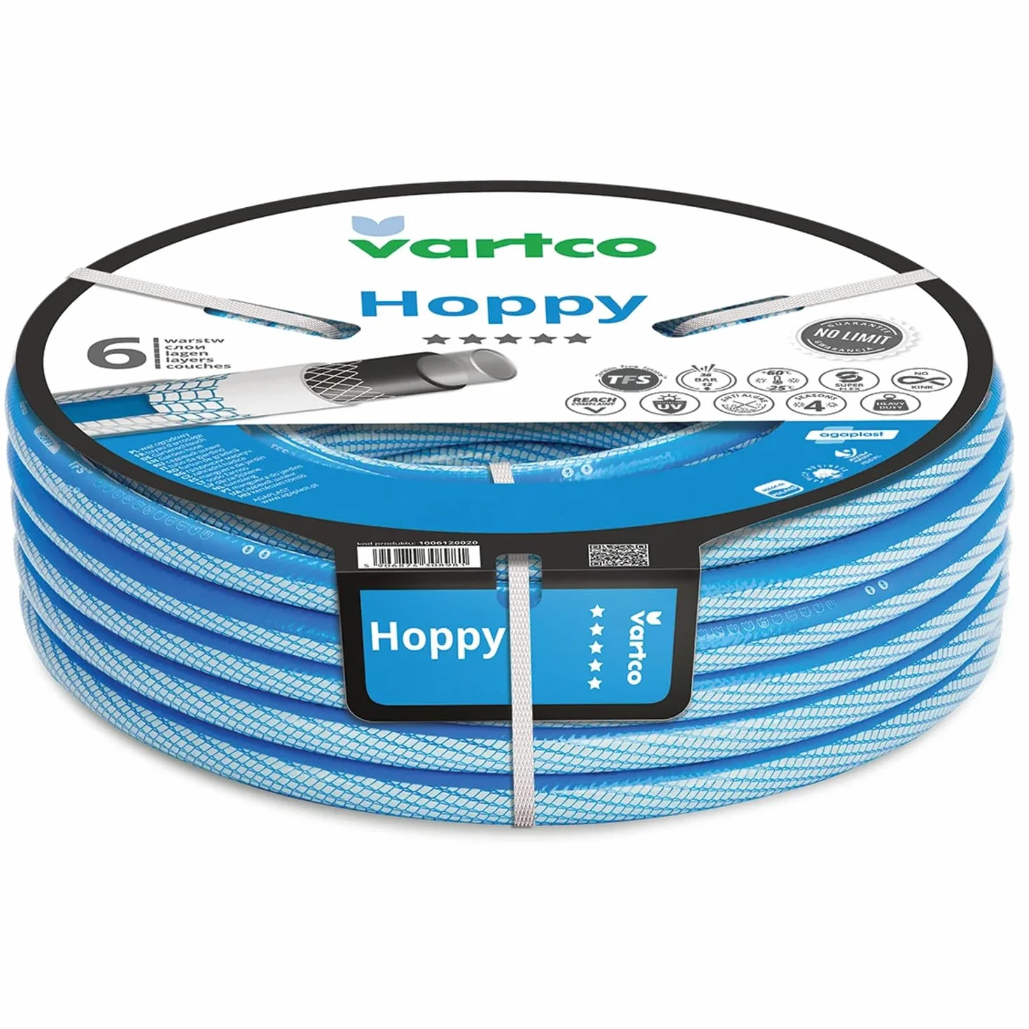Hoppy Tuyau d'eau potable 6 couches anti-torsion Tuyau d'arrosage flexible résistant aux UV 36 bar (1/2" 30 m)