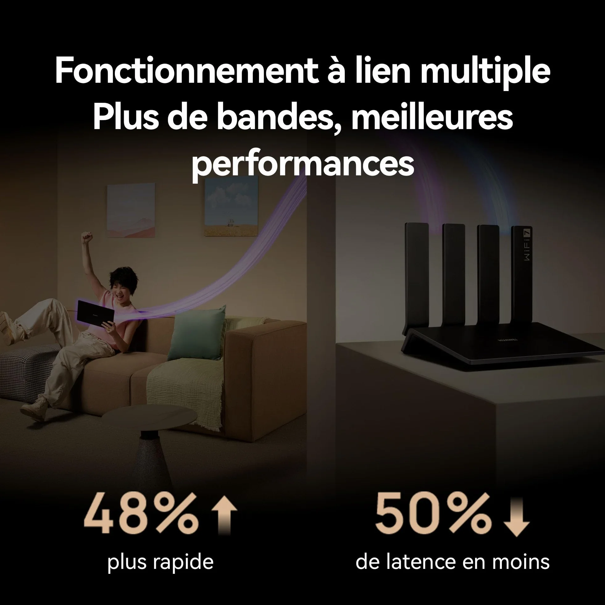 HUAWEI WiFi BE3 Pro, Wi-Fi 7 Double Bande 3,6 Gbit/s, Antenne Intelligente, 2x2,5GE+2xGE