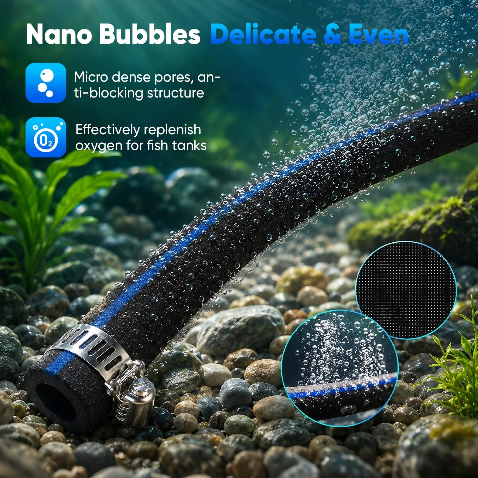 Aérateur bassin φ45cm, Anneau d'aération en acier inoxydable avec 5m tuyau | Diffuseu pour bassins à carpes koï, Conception à 4 boucles, diamètre 8mm tube, Oxygénation bassin pour bassins jardin