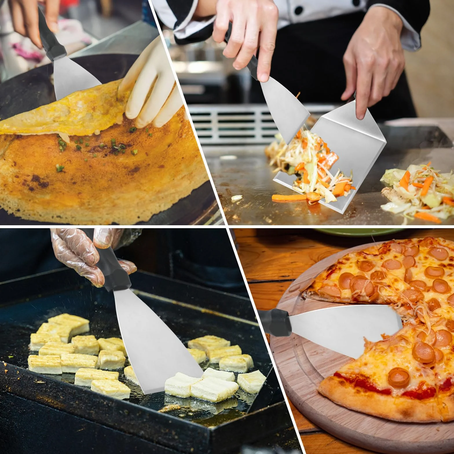 Spatules pour barbecue en acier inoxydable avec crochets Lot de 2 Smash Burger Teppanyaki
