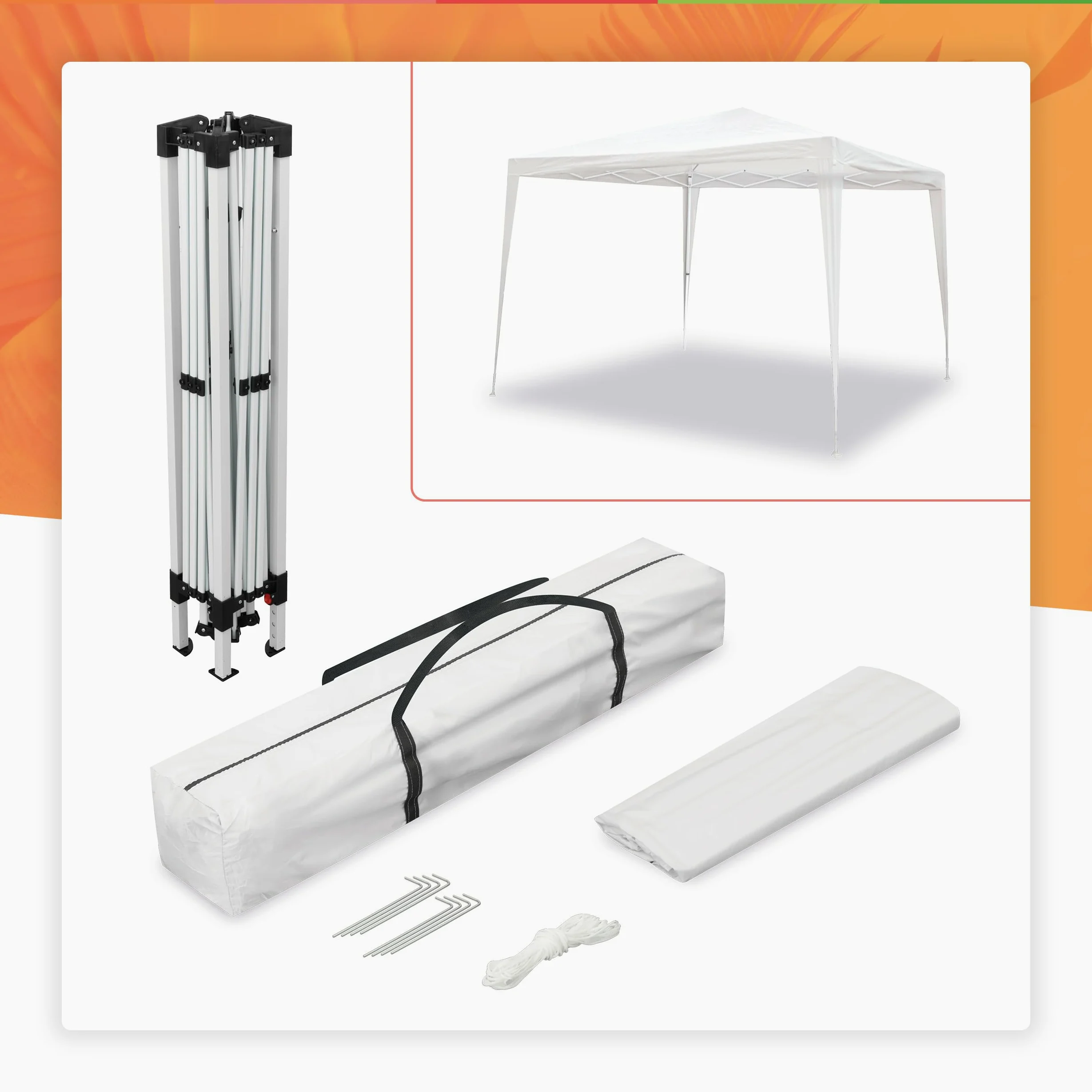 SMARTSUN Carpa Pliante 3x3m Javea Blanche Imperméable - Jardin Plage Camp Terrasse - Sac de Transport, Sardines et Sangles