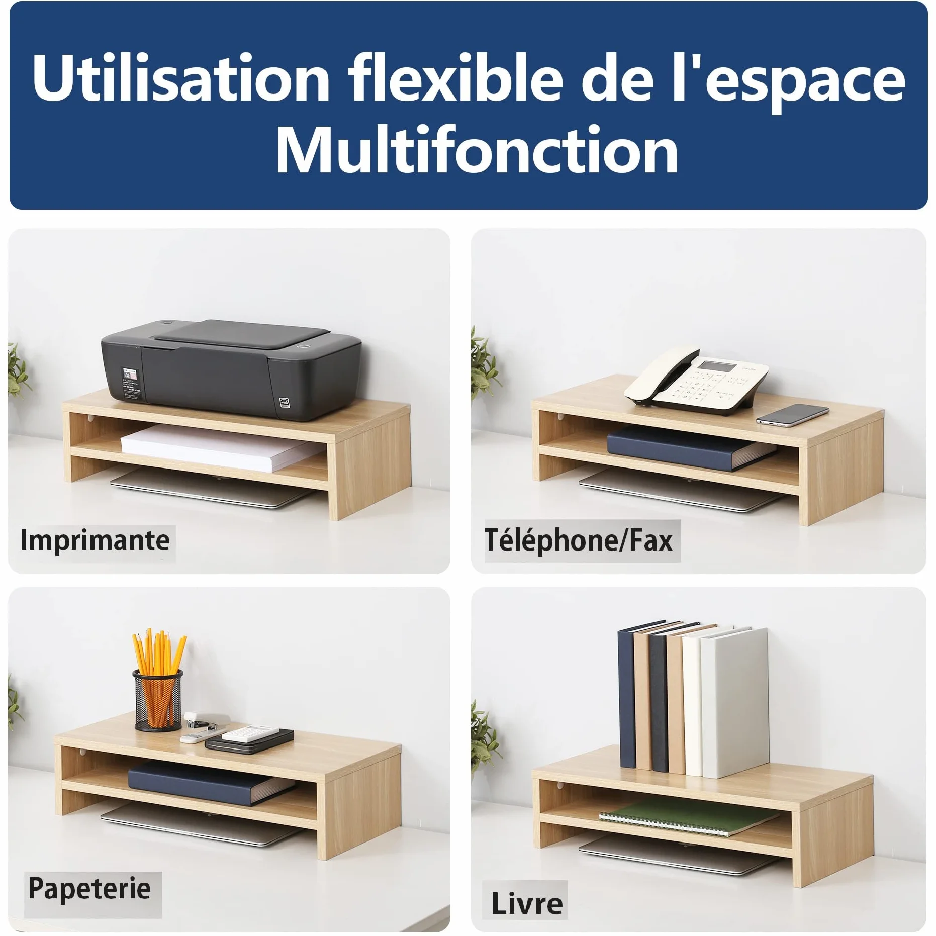 FITUEYES Réhausseur d'Écran en Bois Support d'Ordinateur 54x25,5x14cm FDT205401WO