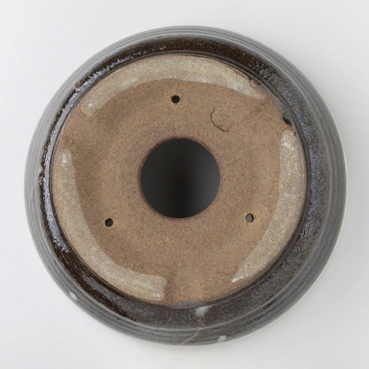 Wazakura Pot à Bonsaï en Céramique Émaillée avec Trou Drainage 17 cm, Fabriqué au Japon, Pot de Fleurs Japonais, Bol pour Plantes, Sable Beige avec Bande Blanche, Artisanat de Style Shigaraki