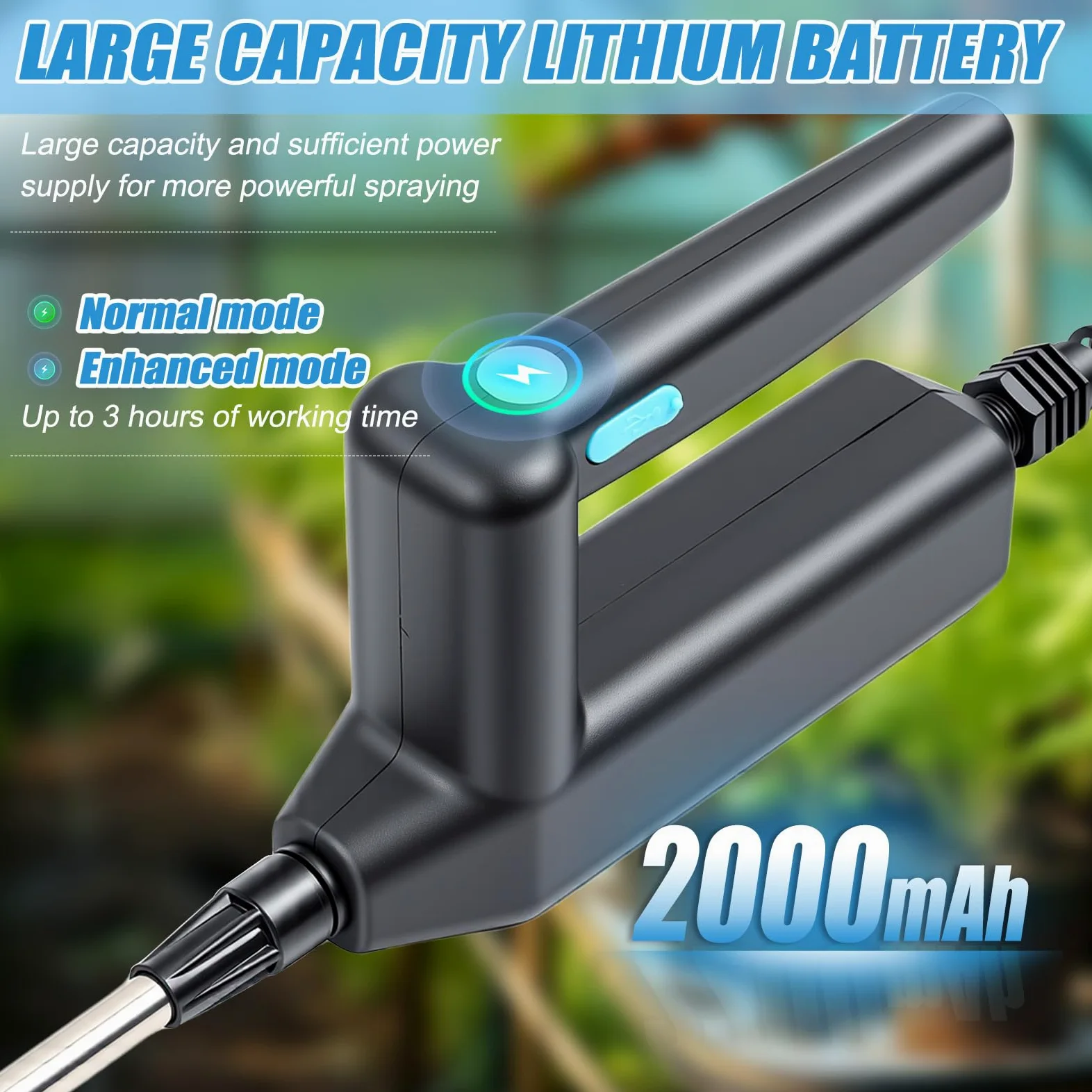 MaxAwe Pulvérisateur de jardin électrique à piles de 5 L avec poignée rechargeable par USB, pulvérisateur de mauvaises herbes avec 3 buses de brume et baguette rétractable, pulvérisateur d'eau avec