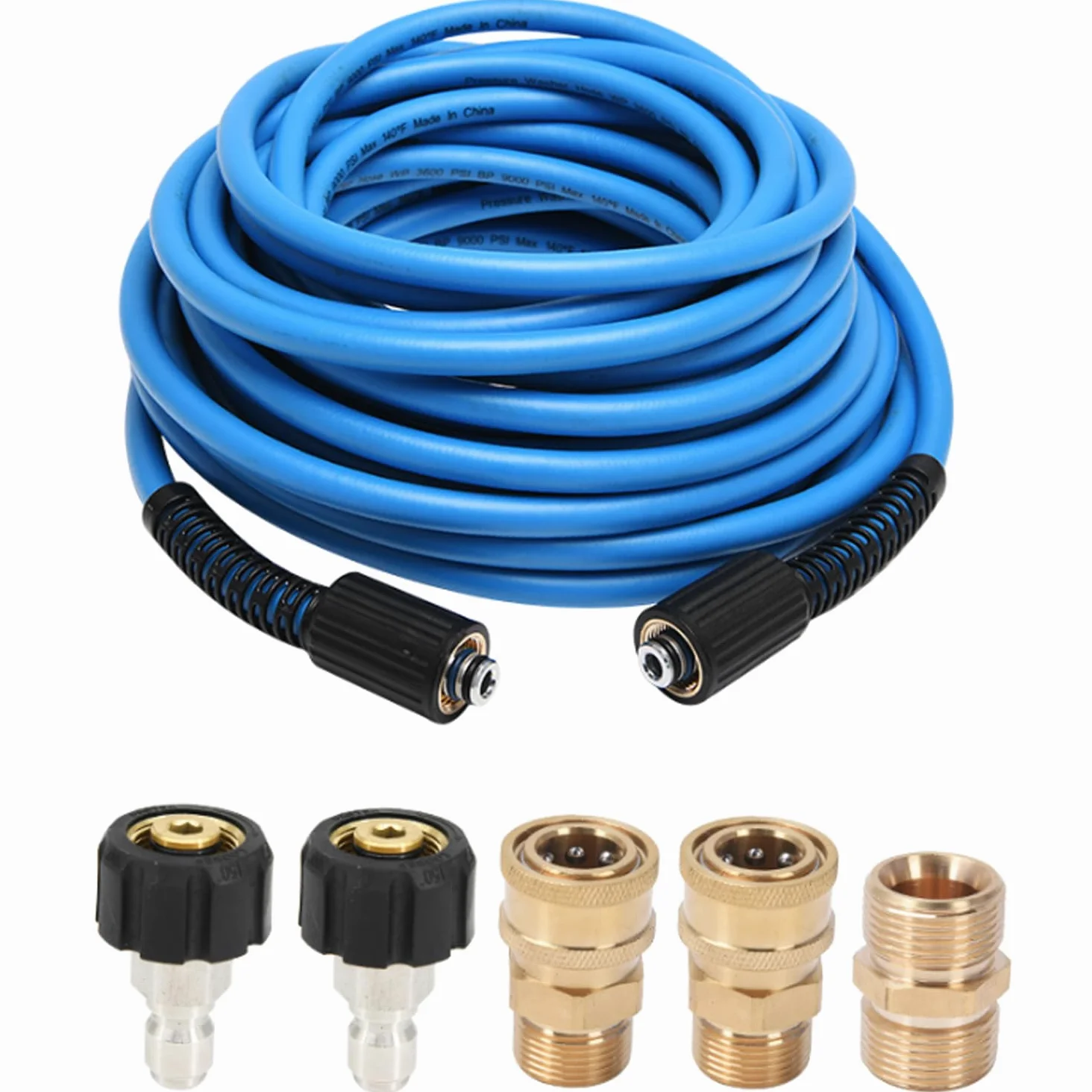 Tuyau Nettoyeur Haute Pression 1/4" 3600PSI - Tuyau Haute Pression 15M avec Raccord Rapide 5 Pièces(M22 x 3/8") pour Laveuse à Pression​, Bleu
