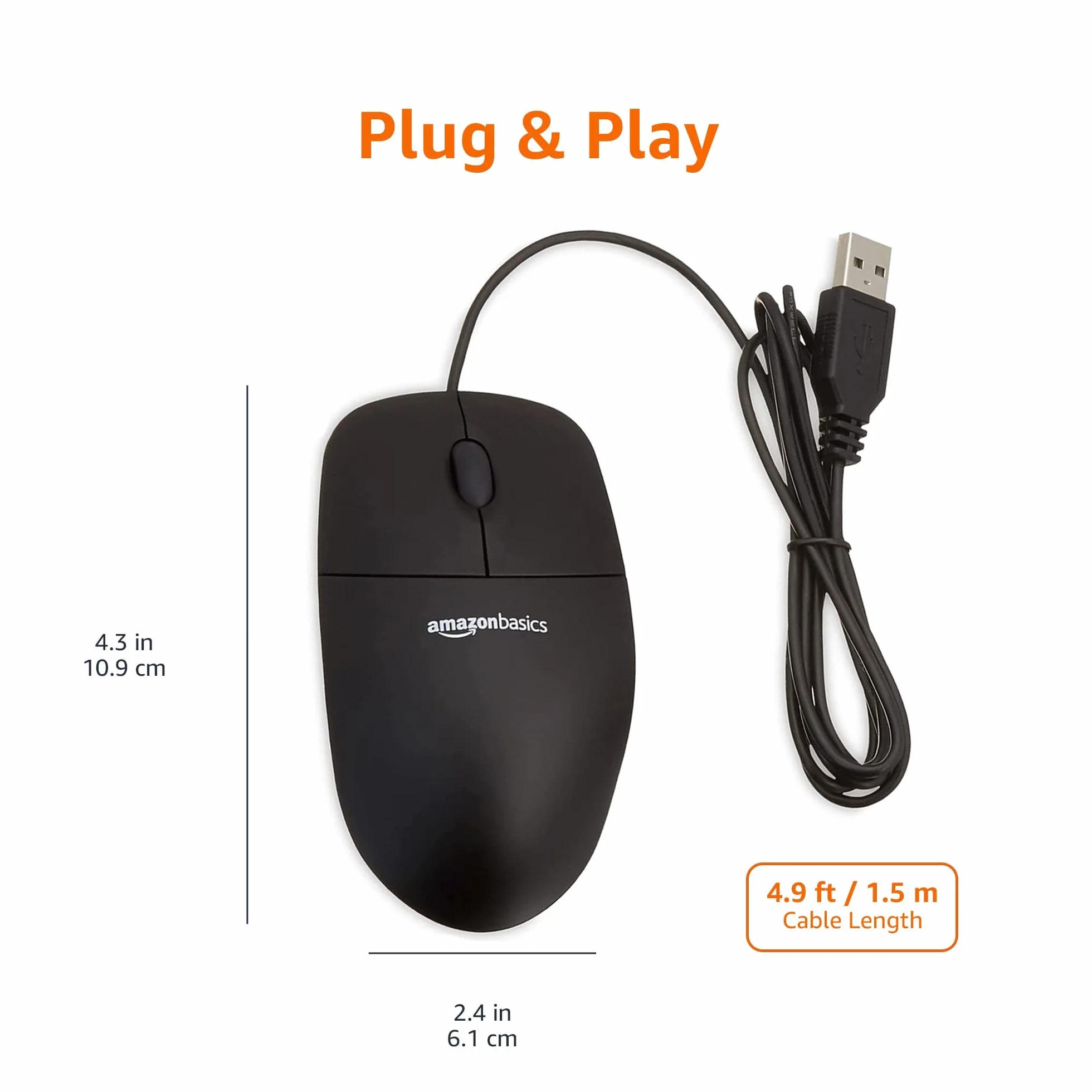 Amazon Basics Souris Optique USB 3 Boutons Noir