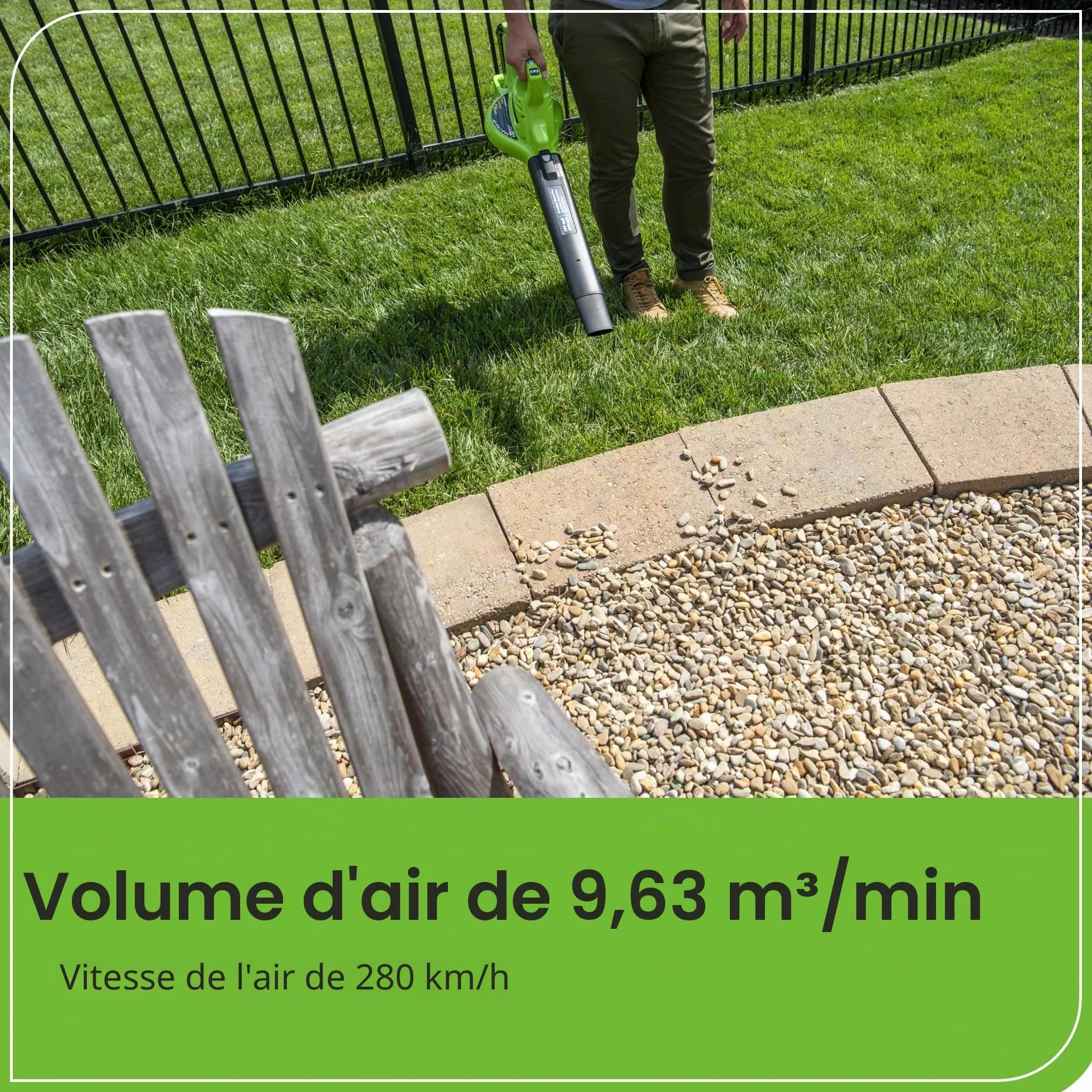 Greenworks GD40BV 40V Aspirateur Souffleur Sans Fil Sans Balais 280 km/h 9,63 m³/min Sac Mulching 45L