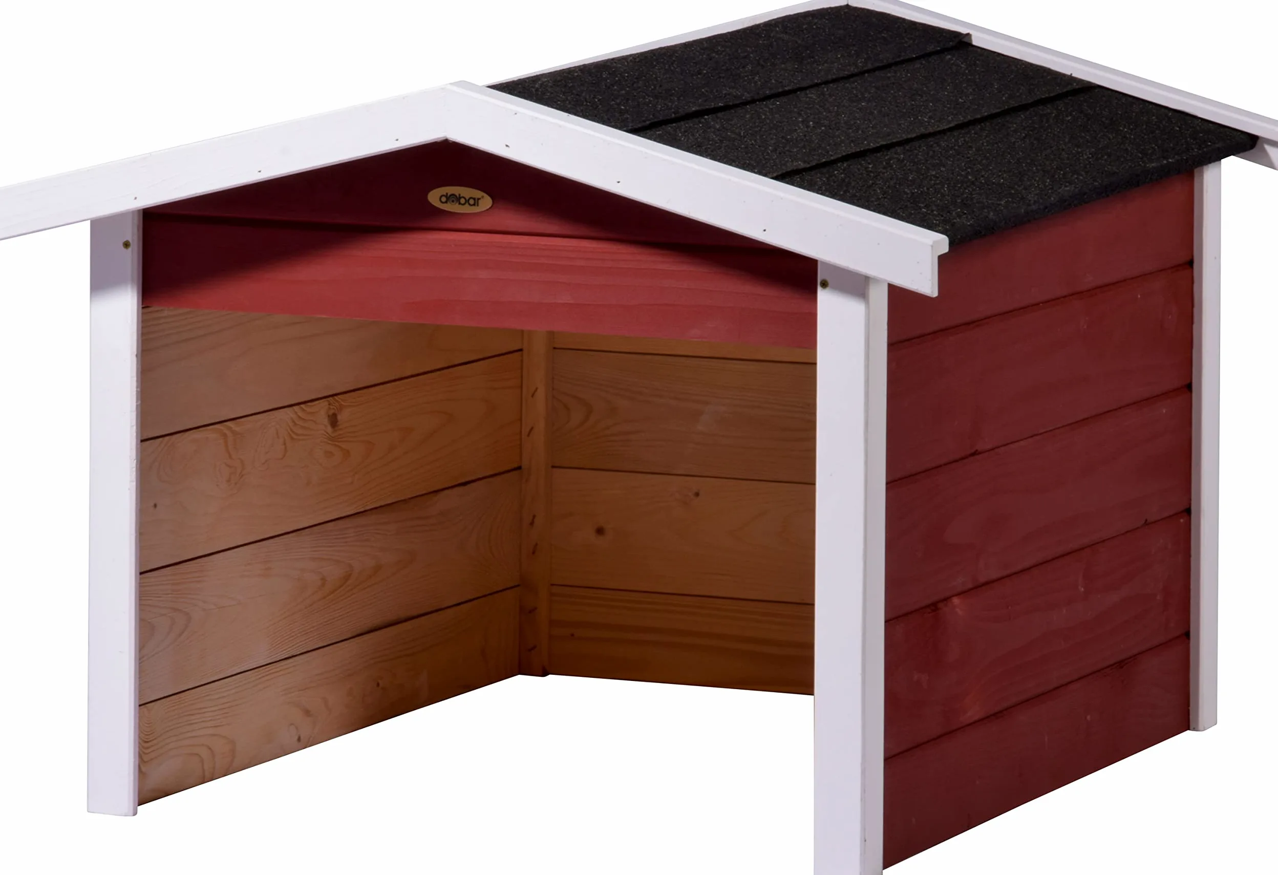 dobar® Garage pour Robot Tondeuse, en Bois, en kit, avec Toit bitumé, 76 x 68 x 52 cm, Rouge/Blanc
