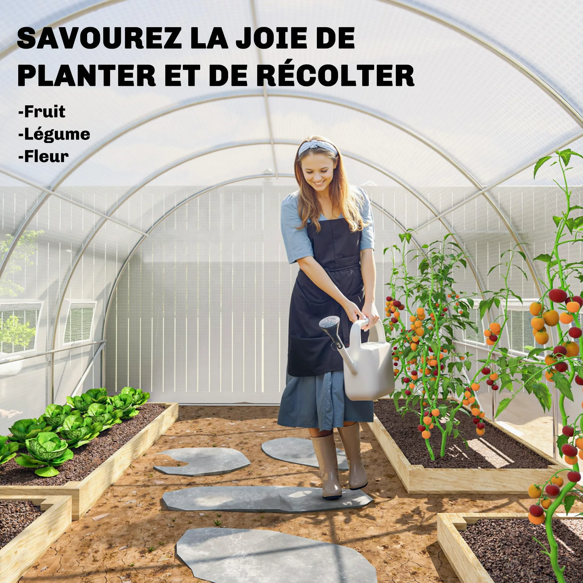 Outsunny Serre de Jardin Tunnel 24m² 8L x 3l x 2H m - 16 Fenêtres Blanc | Porte Zippée Enroulable, Châssis Tubulaire Acier Galvanisé, Bâche PE Haute Densité