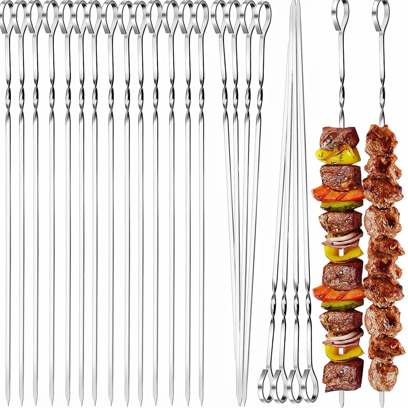 BetterJonny 40cm Brochettes de Barbecue en Acier Inoxydable, Lot de 24 Pièces avec Organisateur