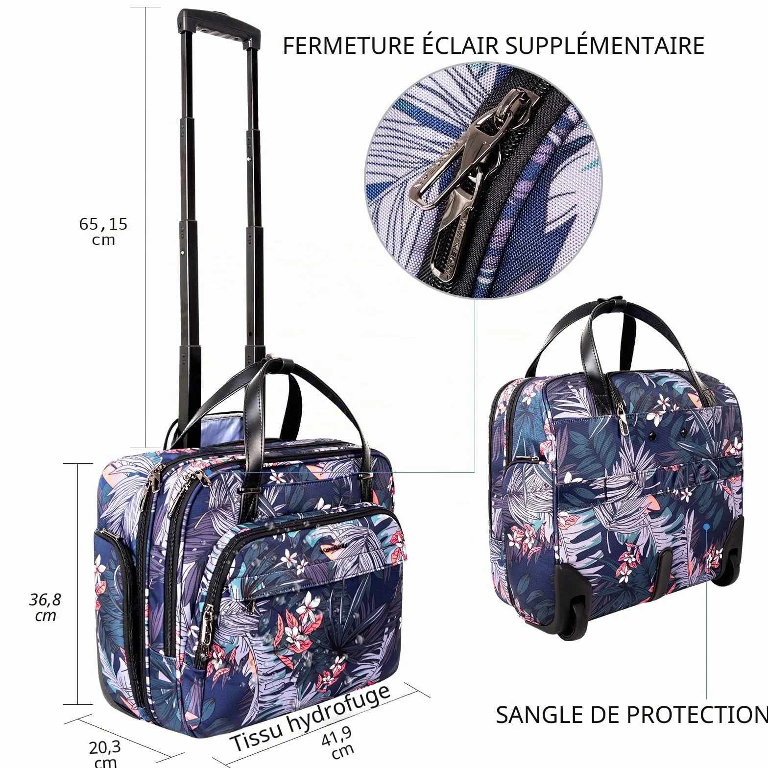 VANKEAN Sacoche à roulettes ordinateur portable 15.6 pouces étanche RFID voyage femmes