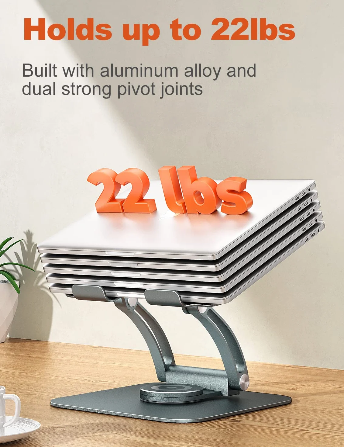 Tounee Support d'ordinateur réglable avec base rotative 360° pour ordinateur portable 10-16" Gris
