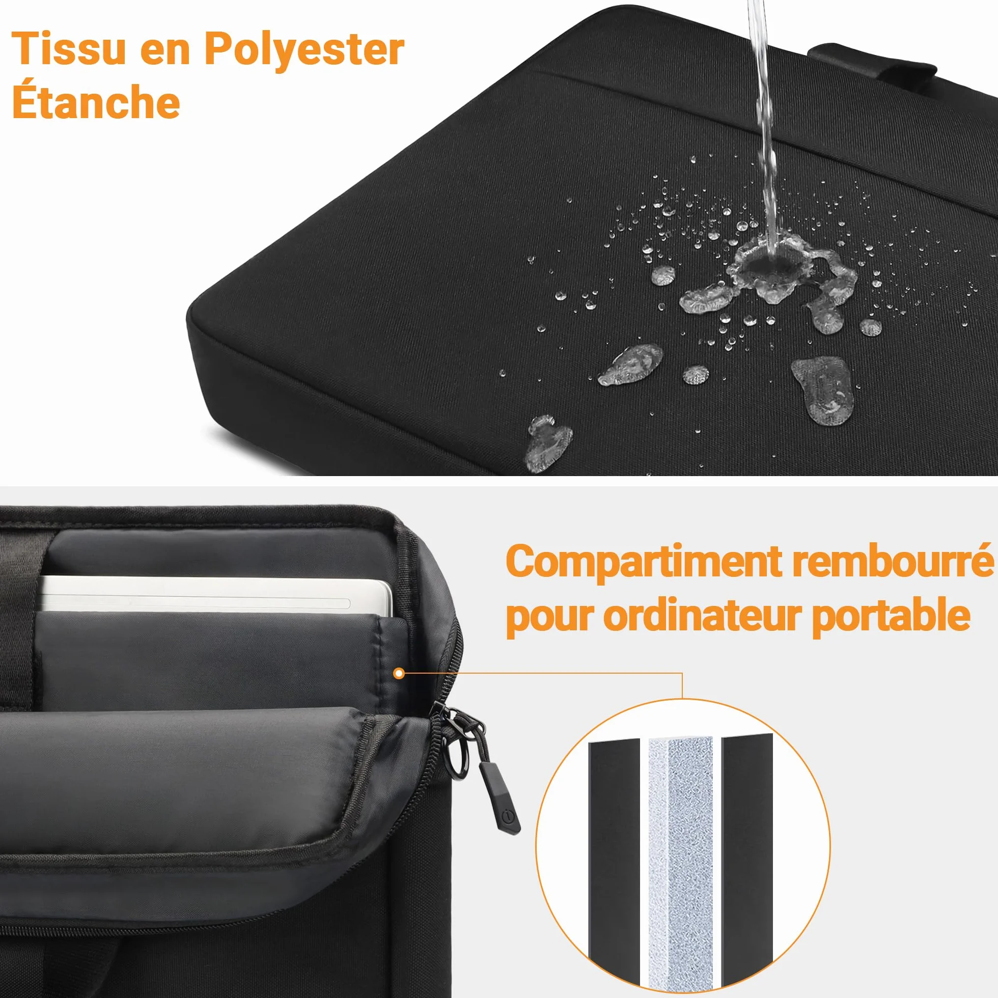 TECOOL Sacoche Ordinateur Portable 17,3 Pouces Imperméable Housse pour Lenovo Acer ASUS Dell HP Samsung Laptop Noir
