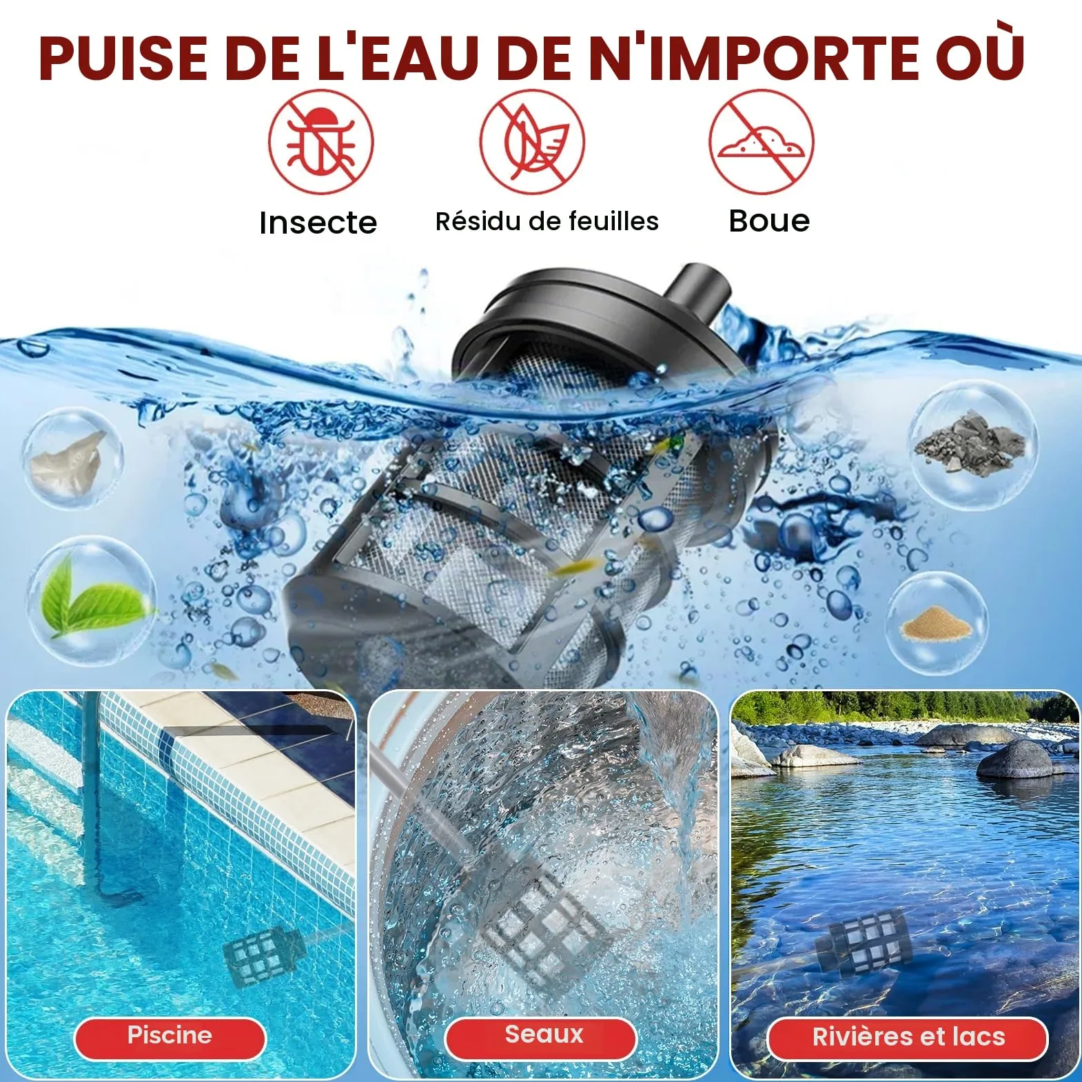 Nettoyeur haute pression sans fil portable, 30 bar, buse réglable 5 en 1, rotatif 180°, 24 V, pour voiture et piscine (deux batteries)