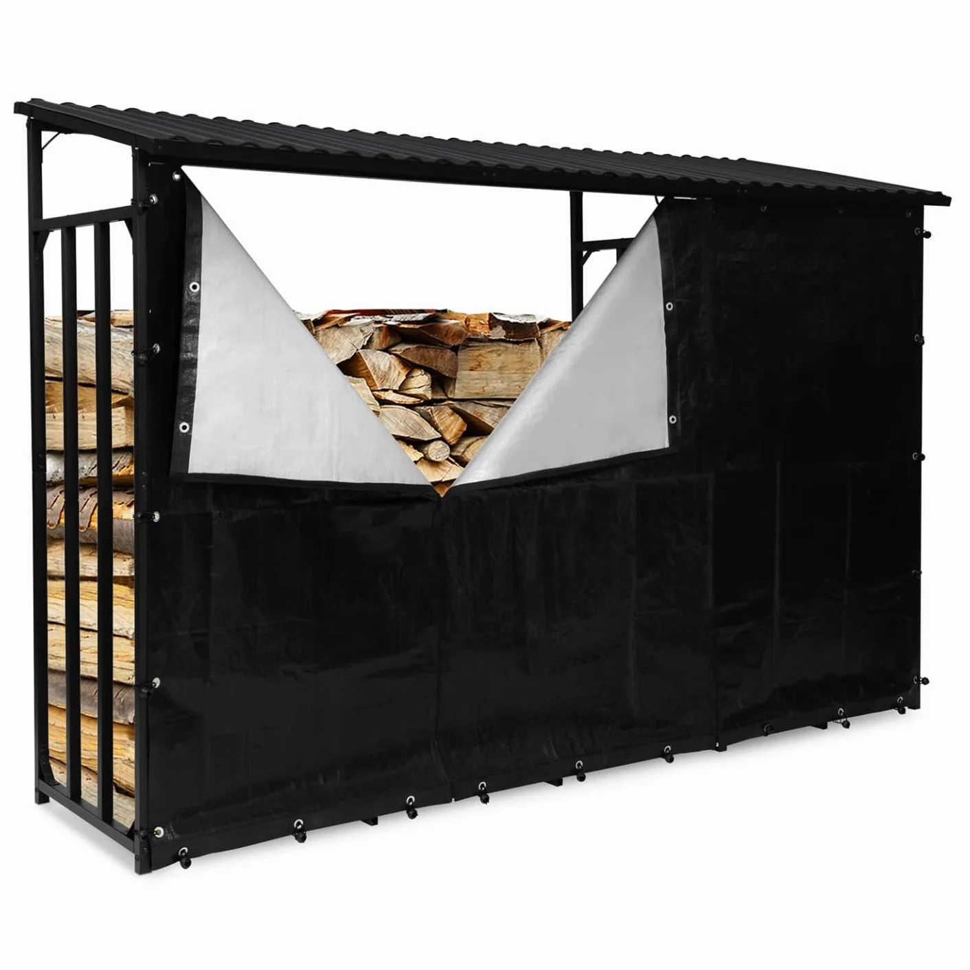 Abri de Stockage en Acier Galvanisé pour Bûches L. 274 cm avec Housse de Protection