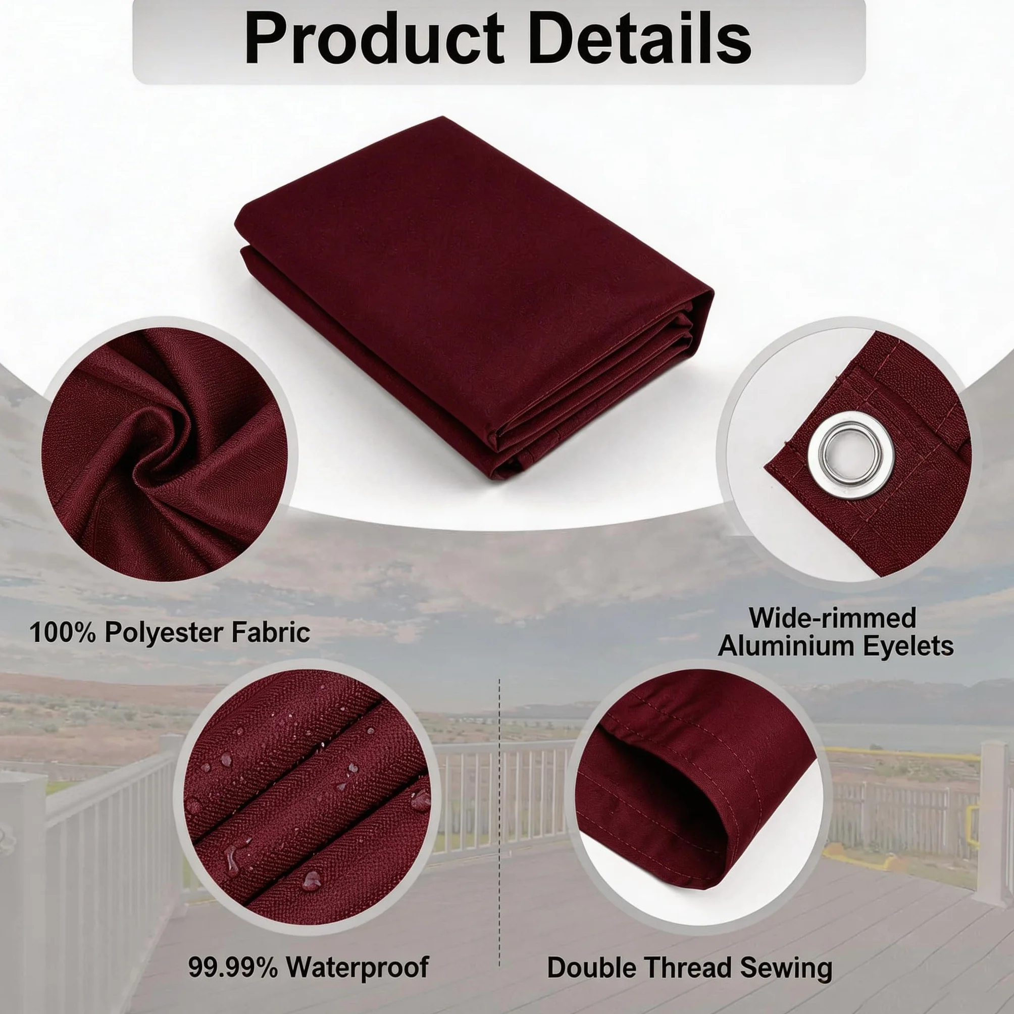 Bâche de Balcon Brise-Vue Imperméable Protection UV 90 x 320 cm Vin Rouge