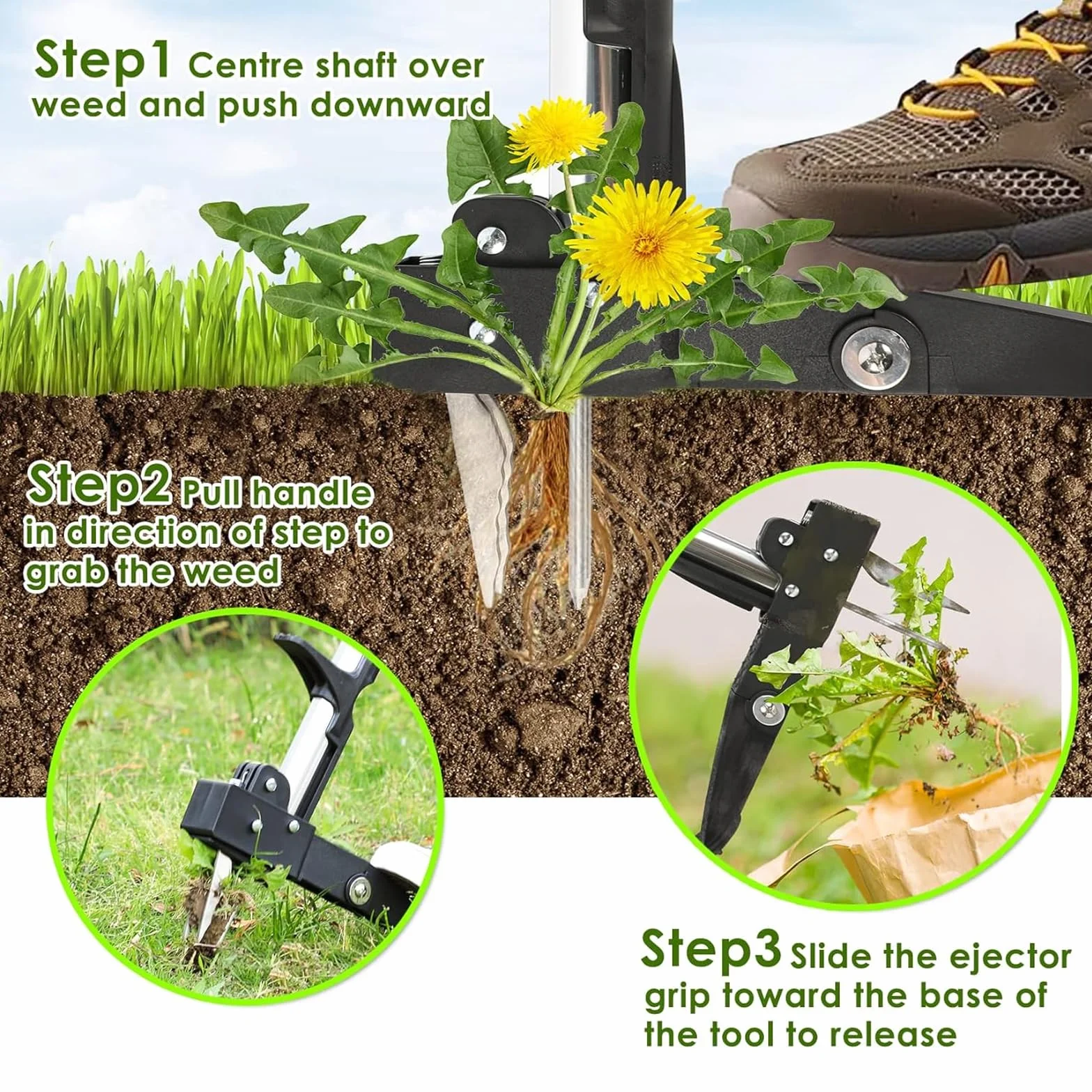 Arracher Les Mauvaises Herbes De Jardin, Outil D'arrachage Vertical, Manche Long Ergonomique, Tête à Quatre Mâchoires En Acier Inoxydable, élimine Facilement Les Mauvaises Herbes De Votre Jardin