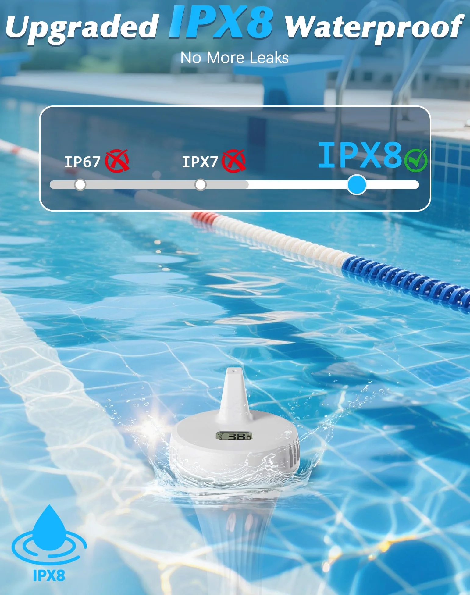 Thermomètre de piscine étanche IPX8 Thermomètre numérique flottant pour spa, piscine, aquarium et étang