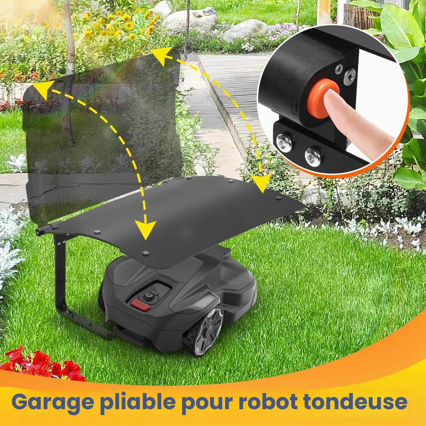 Garage pour robot tondeuse, toit pour robot tondeuse, abri de voiture pour robot tondeuse, pliable, garage, maison de pluie pour robot tondeuse avec barre de support