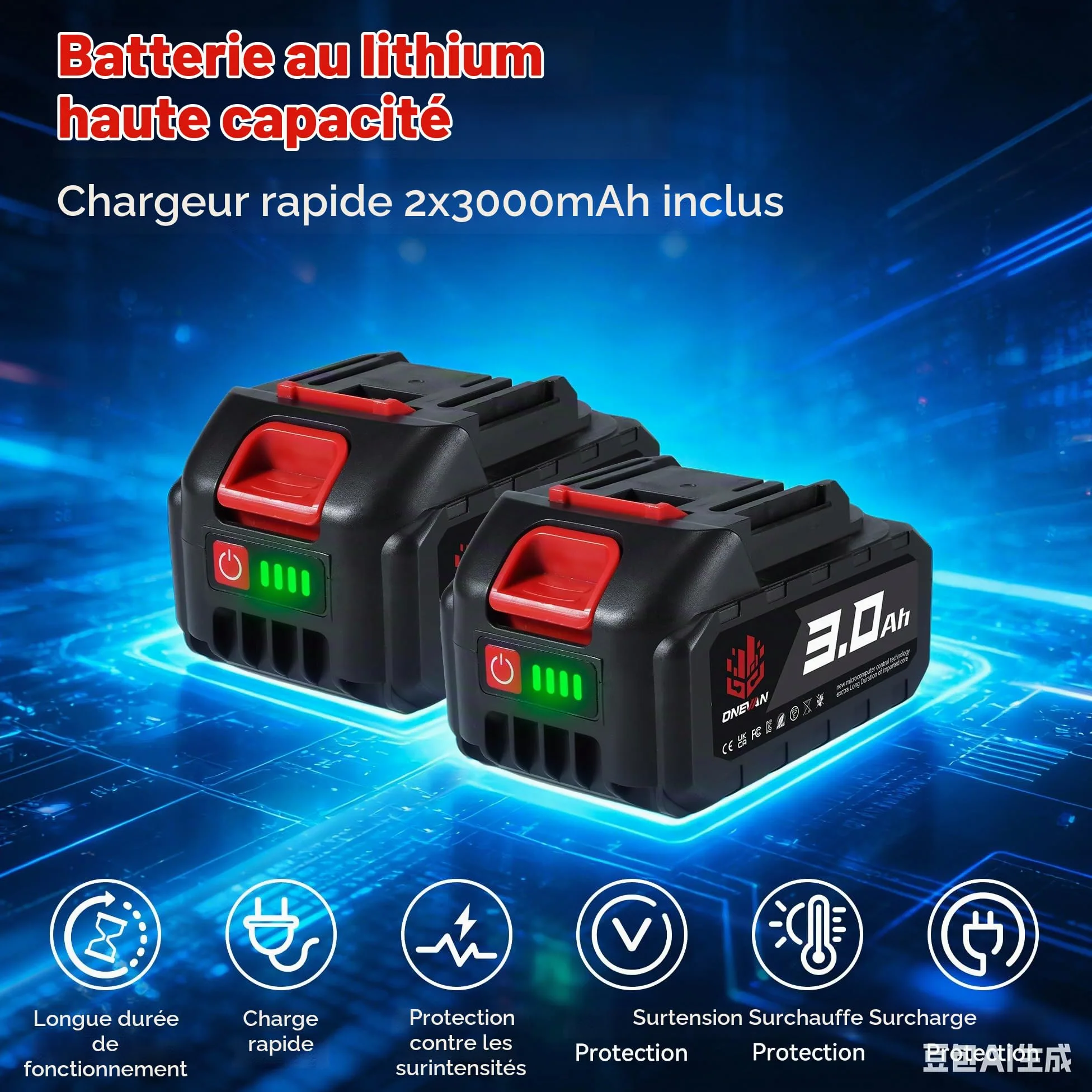 ONEVAN Taille-haie Télescopique & Tronconneuse Sans Fil, Orientable 180° | 2 batteries 3,0Ah, perche télescopique 2,25m, tronçonneuse de 6" et taille-haie 30cm, brushless, pour l'élagage en hauteur