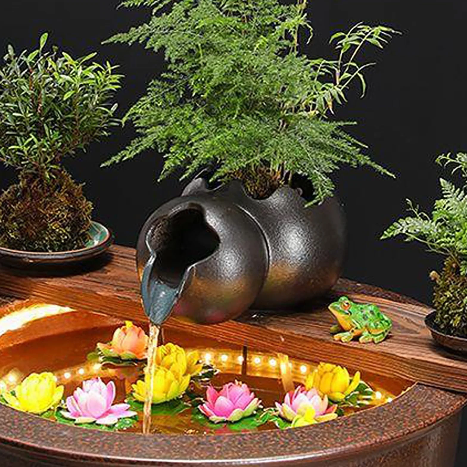 Fontaine à eau en carafe en céramique pour jardin, élément d'eau extérieur, décor bassin koi