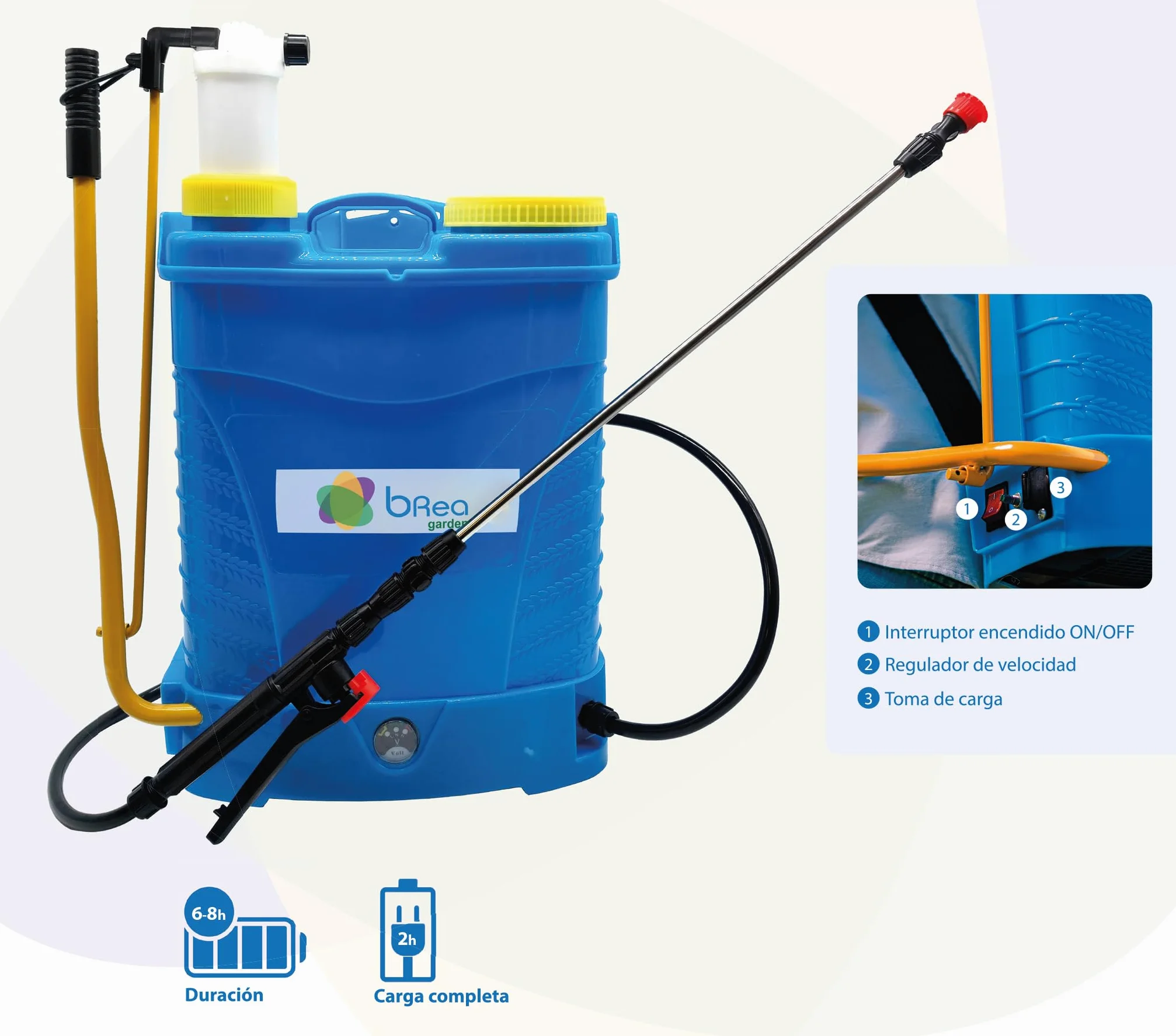 BREA - Pulvérisateur à dos à pression de lance inox avec batterie rechargeable, réservoir 16 l.