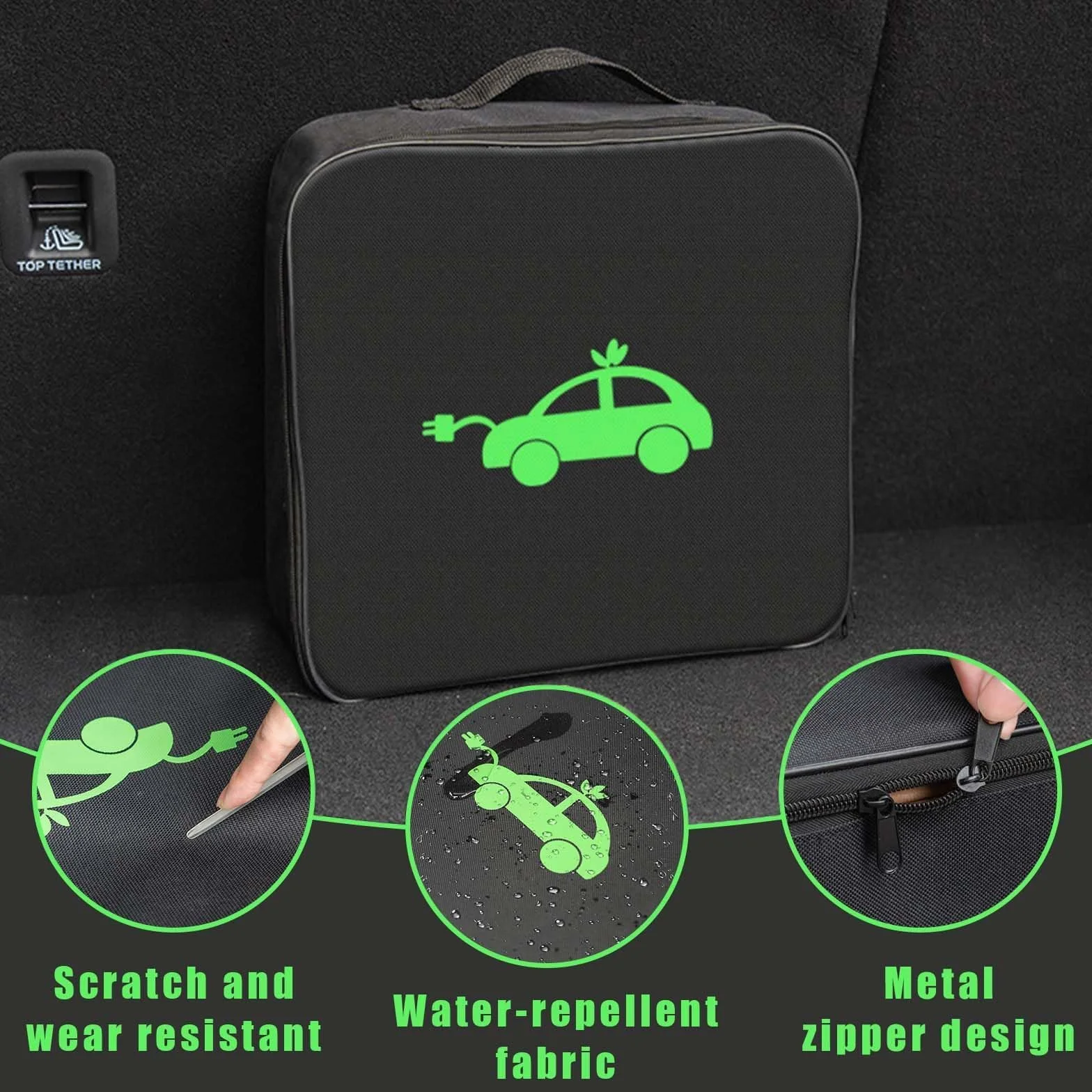 Sac de Transport pour Câbles Électriques Portable, Sac pour Câble de Chargement EV, Sac de Coffre de Voiture (Carré)
