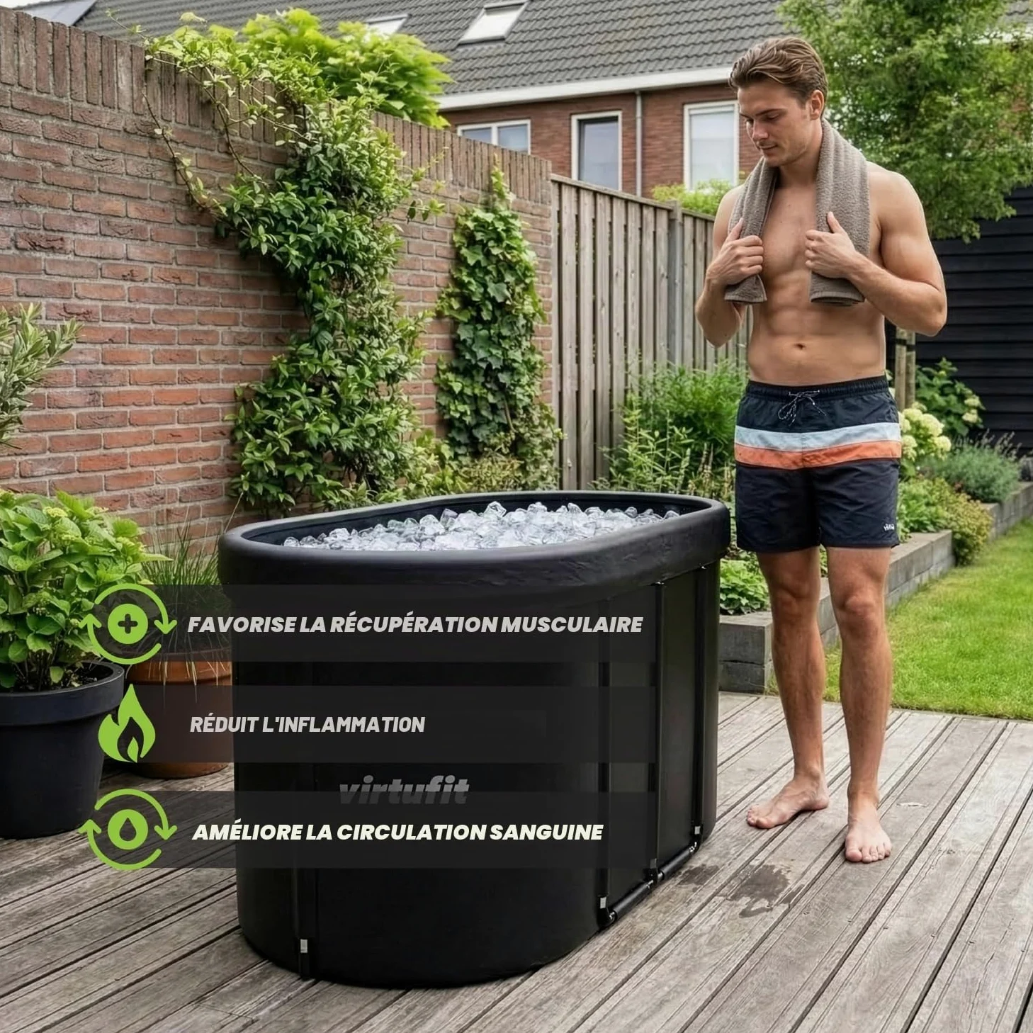 VirtuFit Baignoire Glacée Ovale 500L – Bassin à Eau Froide pour la Régénération et la Récupération Musculaire – Pliable, Isolation à 5 Couches, Accessoires Inclus, Pour l’intérieur et l’extérieur