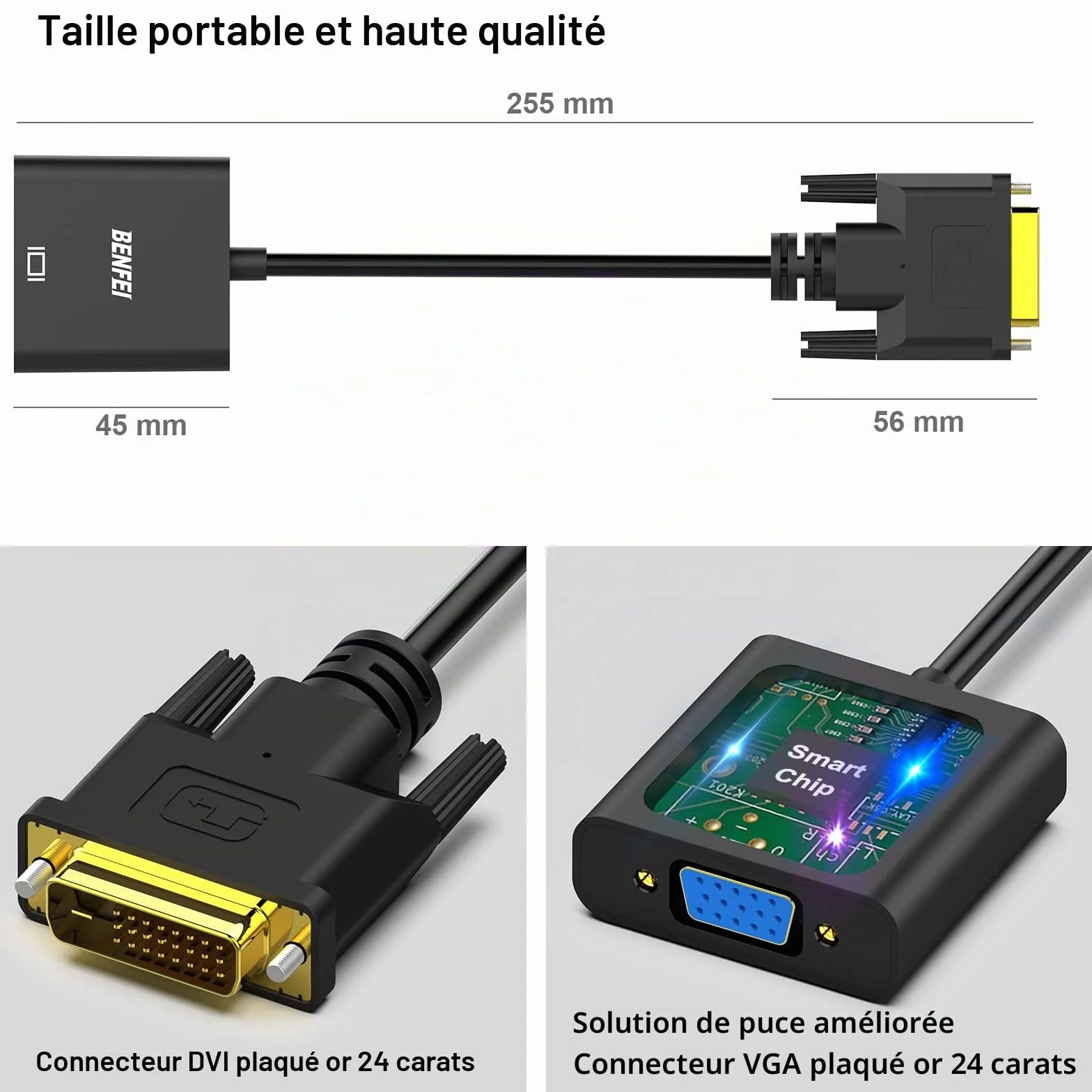 BENFEI Adaptateur Actif DVI-D vers VGA, DVI-D 24+1 vers VGA Mâle vers Femelle