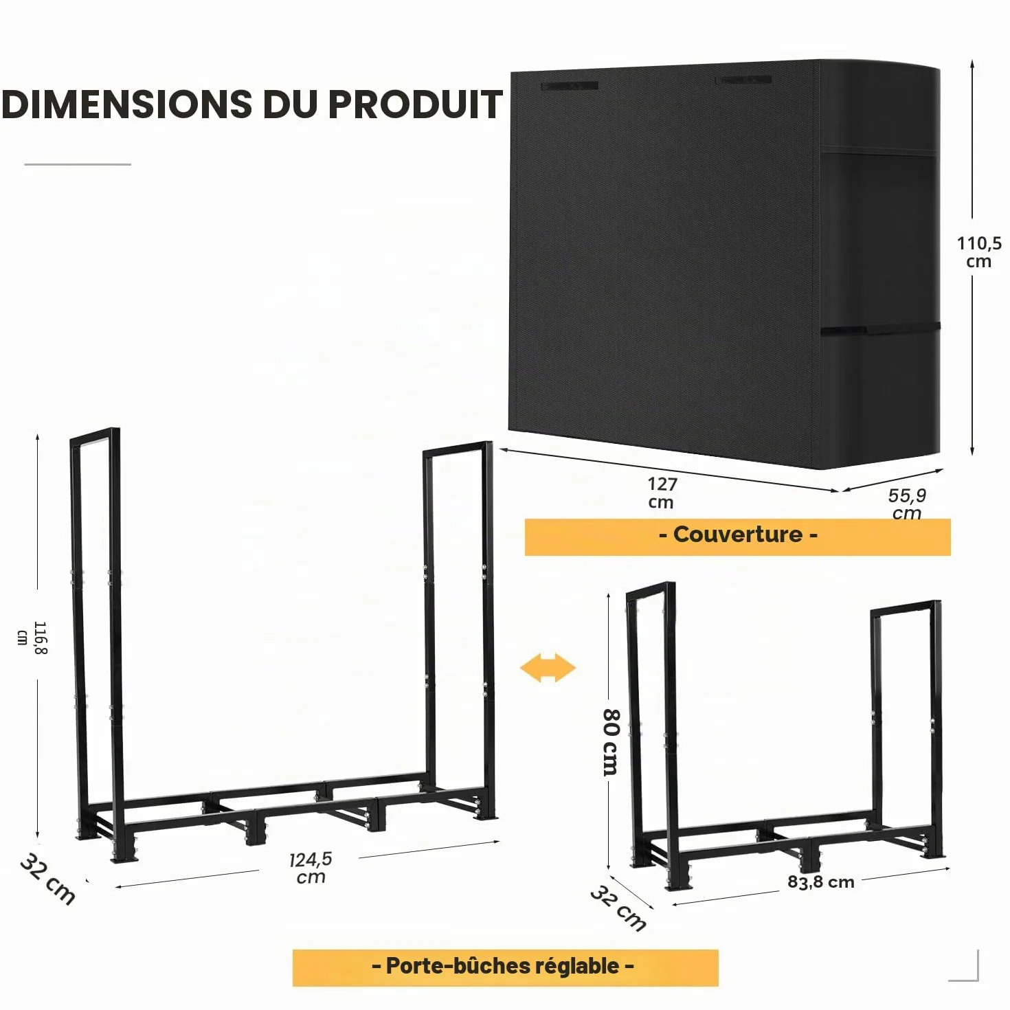 NALONE Support de bois de chauffage d'extérieur 120CM avec housse imperméable et sac de transport