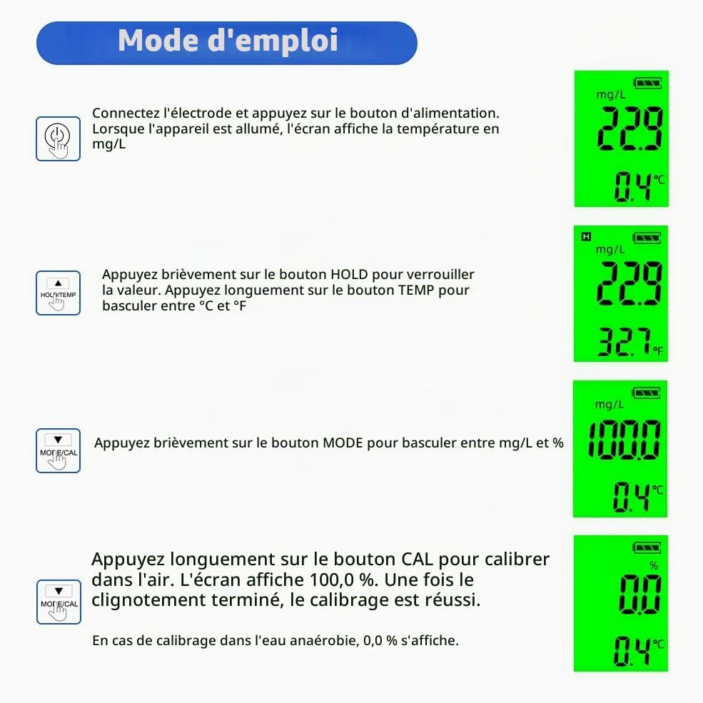 Jadeshay Analyseur d'oxygène, 0,0-40,0 MG/L Compteur d'oxygène Dissous Numérique Testeur de Concentration, Oxymètre Dissous, pour l'aquaculture Aquatique, Les Piscines