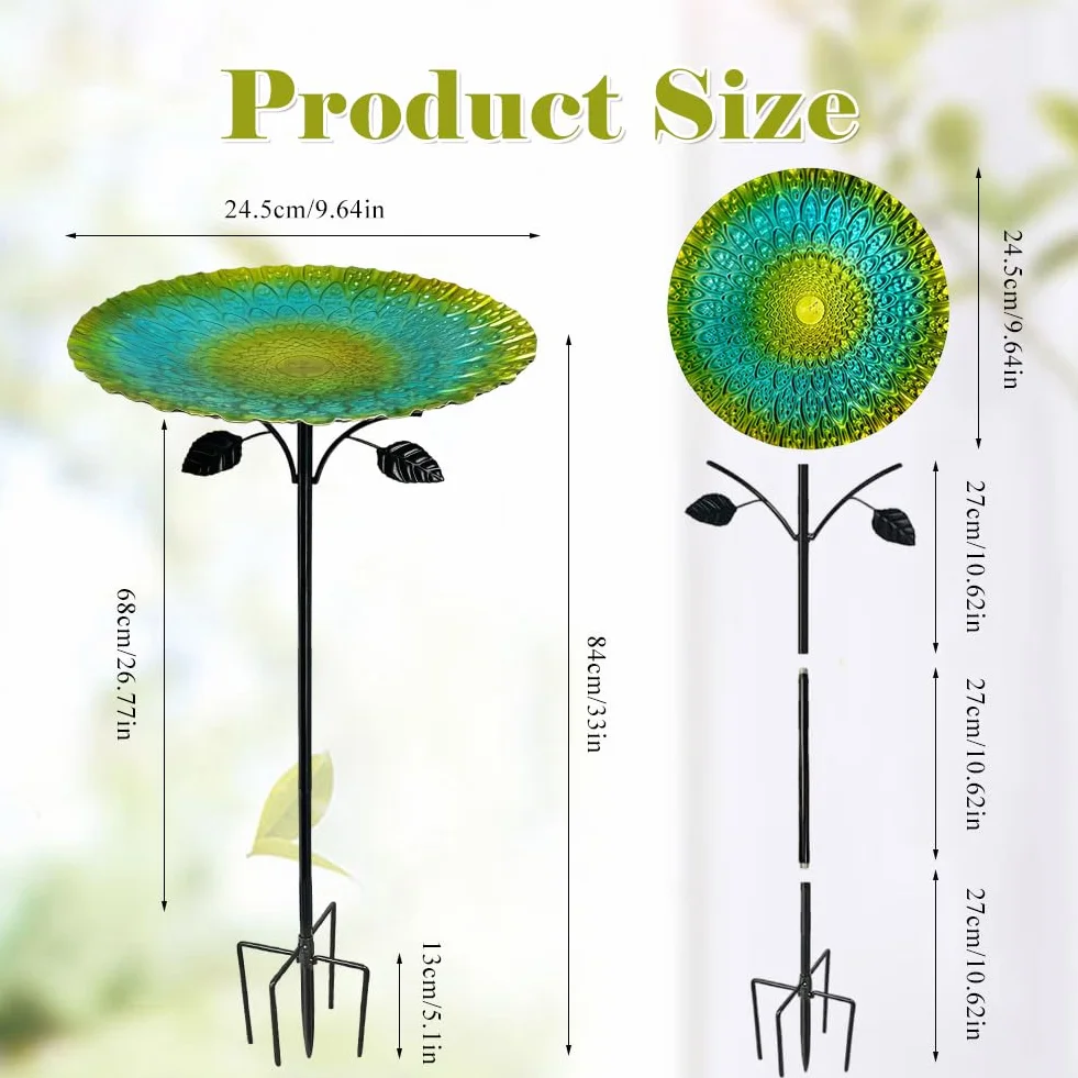 Bain d'oiseaux debout 85 cm fonte résistant au gel vert rétro