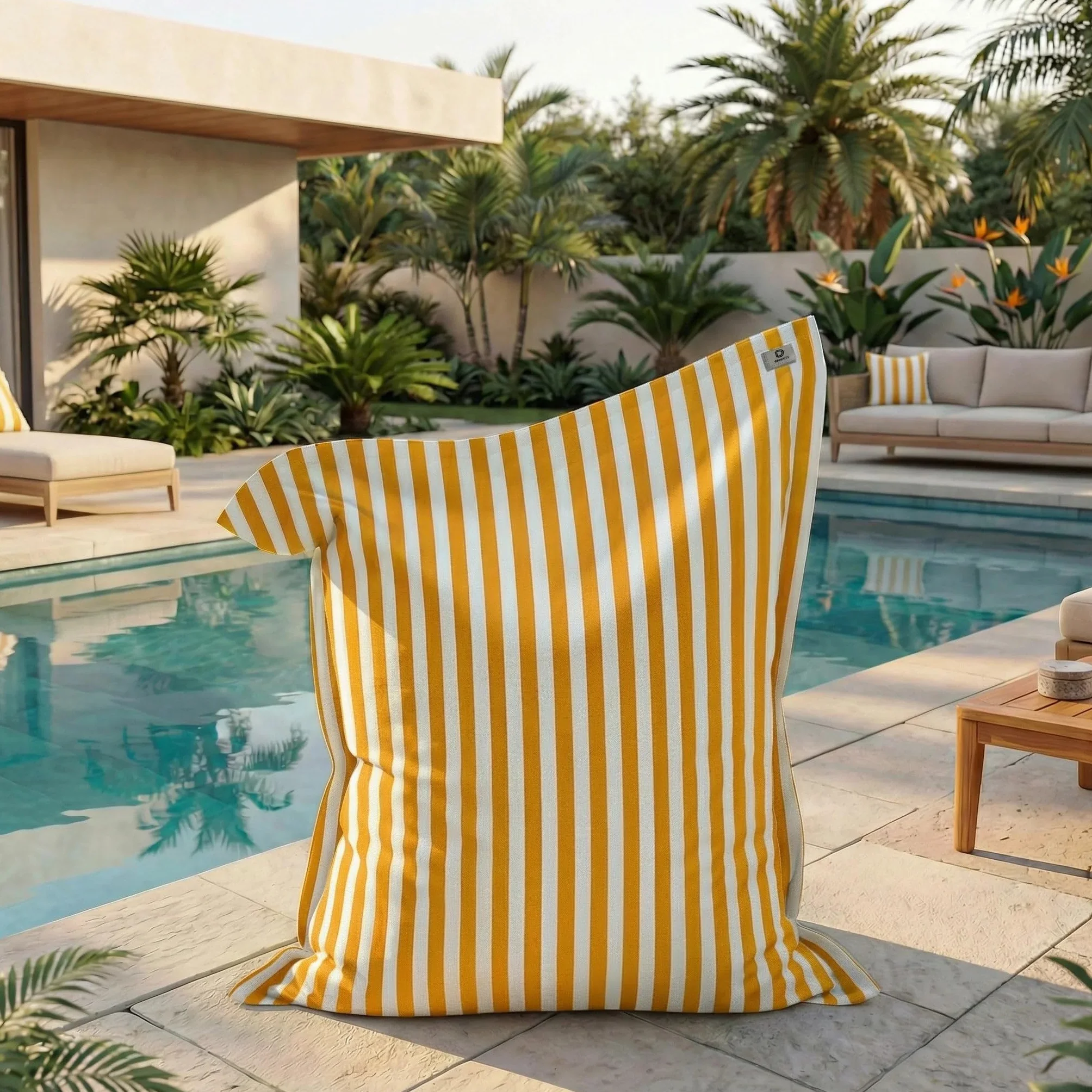 Housse pour Pouf Géant XXL 180x140cm Rayure Jaune Anti-UV Déhoussable