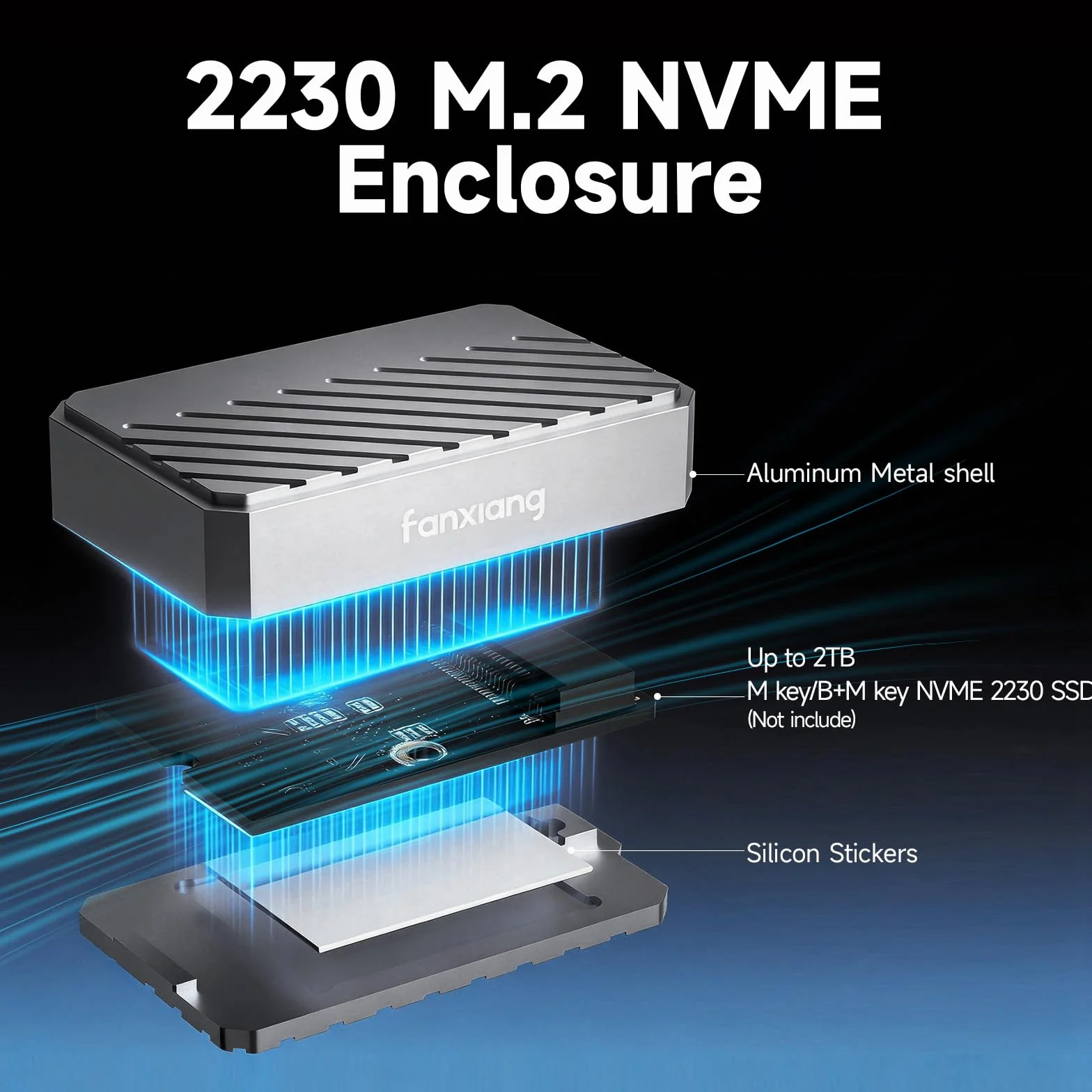 Fanxiang boîtier M.2 NVMe USB 3.2 Gen 2 10 Gbps alliage d'aluminium compatible 2230 PCIe NVMe