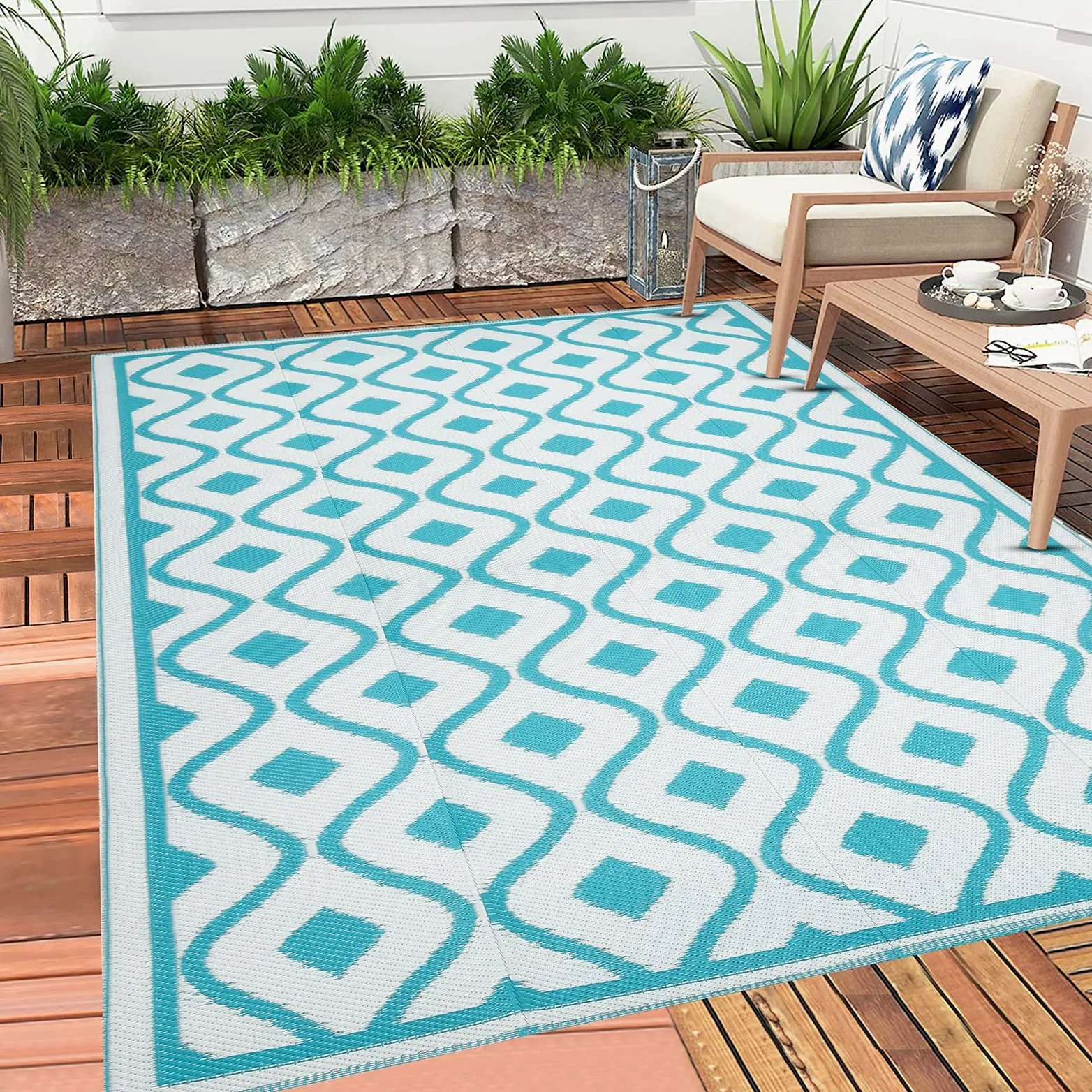 Pauwer Tapis d'extérieur pour patios - 1,8 x 2,7 m - En plastique imperméable - Réversible - Pour camping-car, terrasse, porche, jardin, terrasse, camping