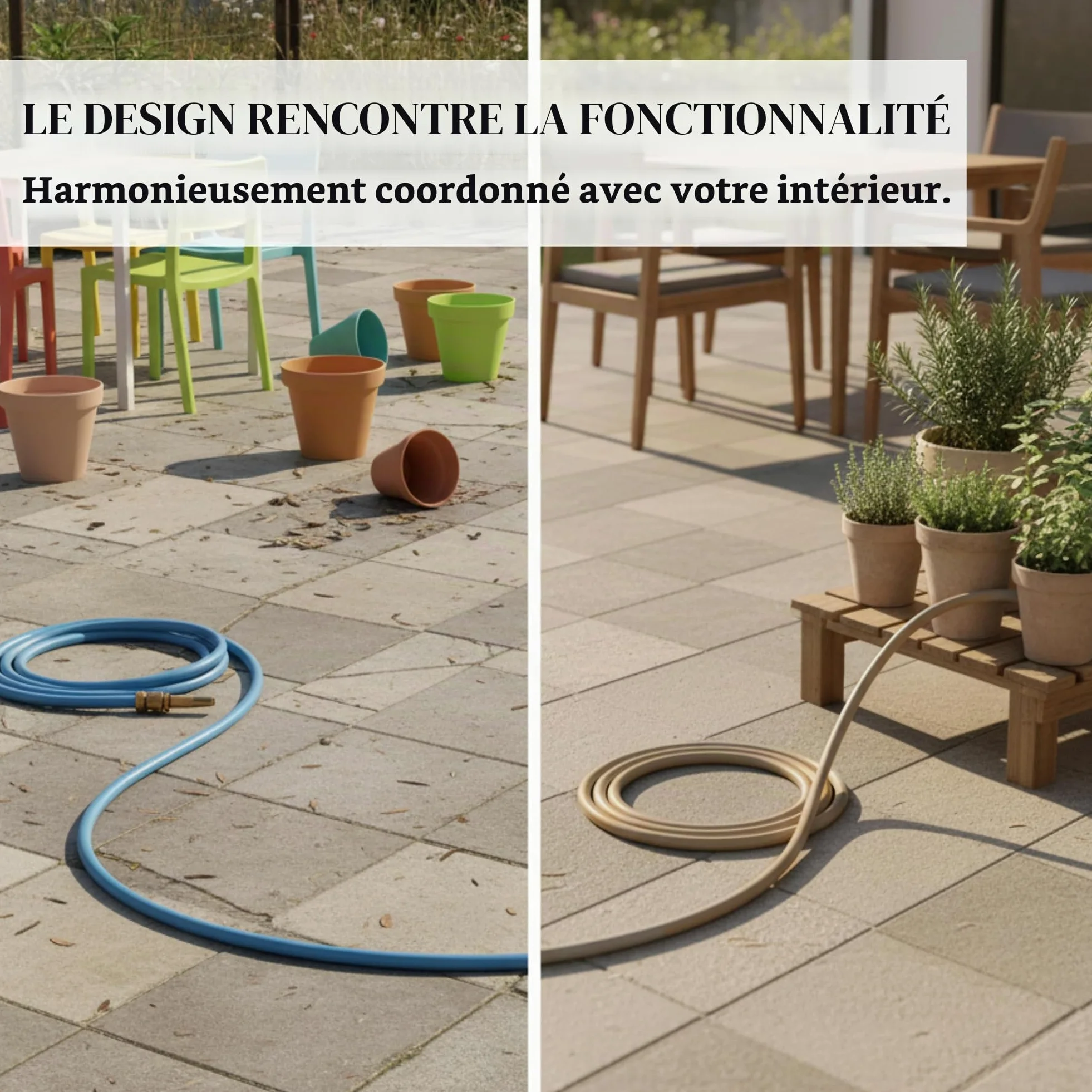LIVLIG Tuyau d'Arrosage 10m Design – Tuyau Arrosage Flexible, 60% Recyclé, UV Résistant, Anti-Torsion, 1/2 Pouce, Beige