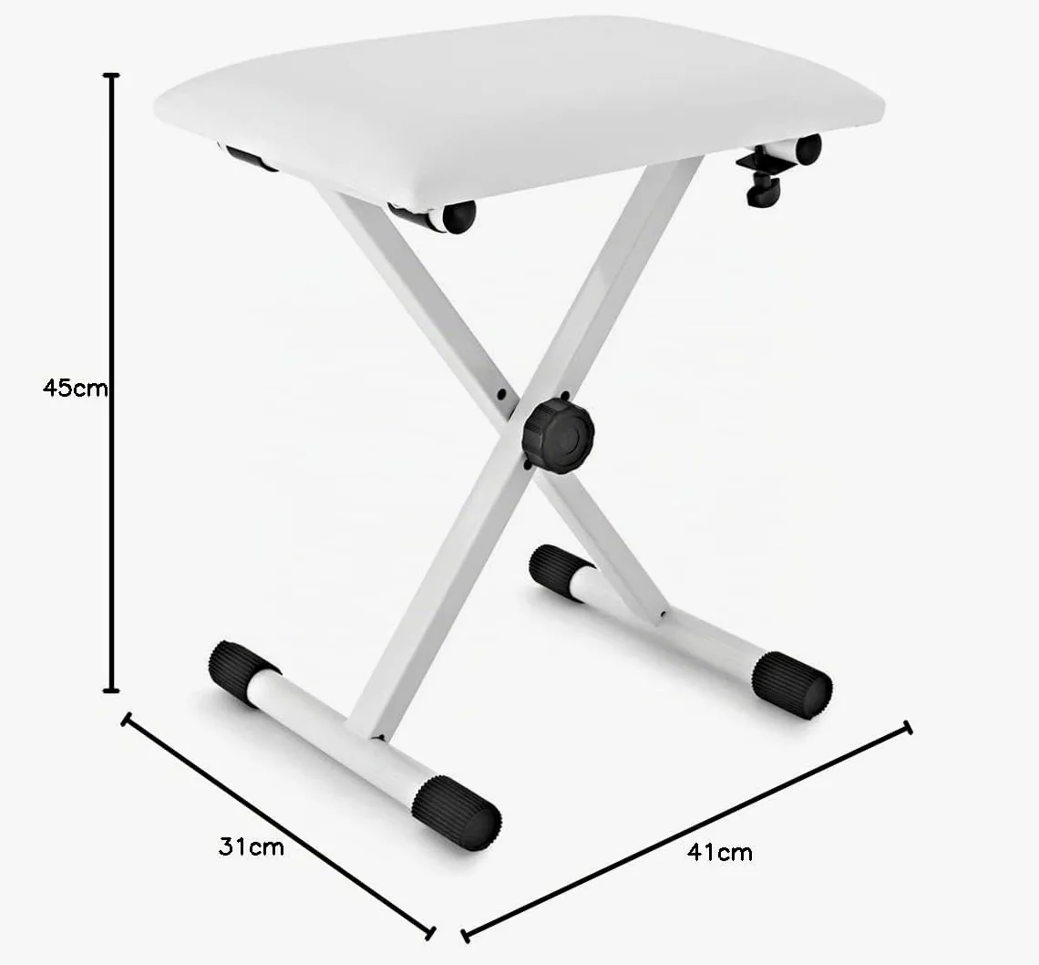 gear4music Banc de Piano à Clavier Blanc 110 KG Poids Maximum | Trois hauteurs réglables, se plie à plat pour le rangement, dessus rembourré en similicuir, charge max 110kg