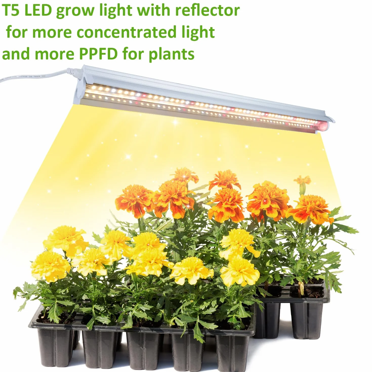 Lampes T5 pour plantes d'intérieur 42cm pack de 2 10W LED plein-spectre avec réflecteurs