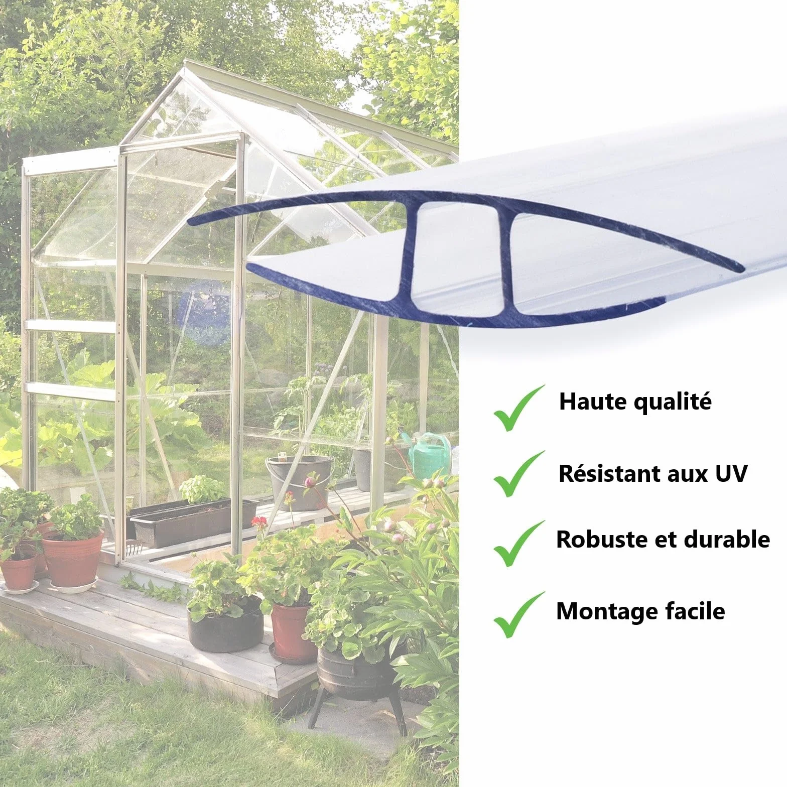 Plaques alvéolaires PVC translucide pour serre jardin véranda résistant UV étanche kit 14 plaques connecteurs 60,5 x 121 cm épaisseur 4 mm