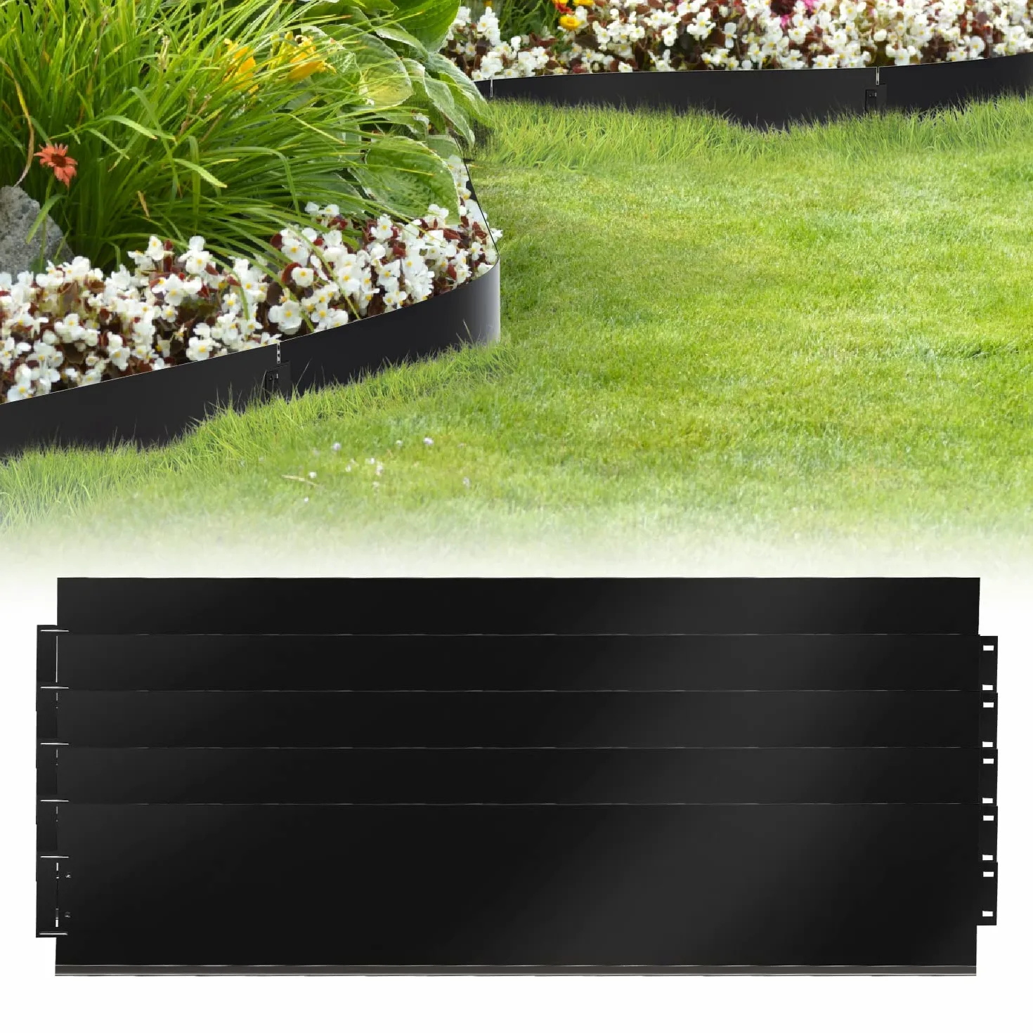 Bordure de pelouse en métal 10m - 10 pièces Bordure de Tonte, galvanisée Clôture de Jardin Bordure de Parterre Longueur par Bande 10m - Hauteur 18cm, Noir