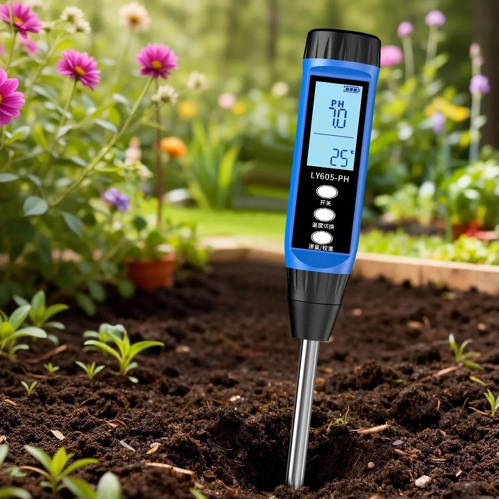 Testeur numérique de pH du sol, capteur d'humidité de haute précision pour jardin et ferme, écran LCD testeur avec compensation de température, outil de mesure rapide pour l'agriculture (605)