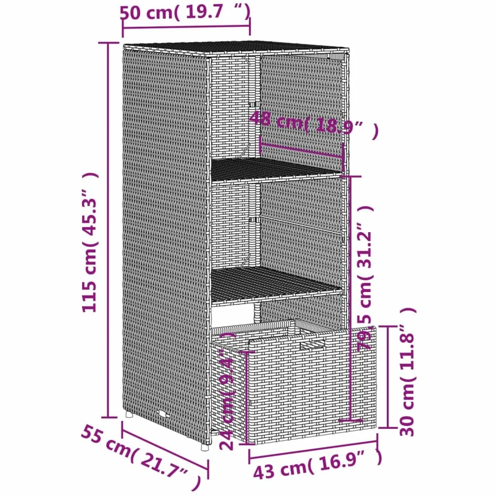 vidaXL Armoire Rangement Jardin Étagères Meuble Extérieur Patio Gris Résine Tressée