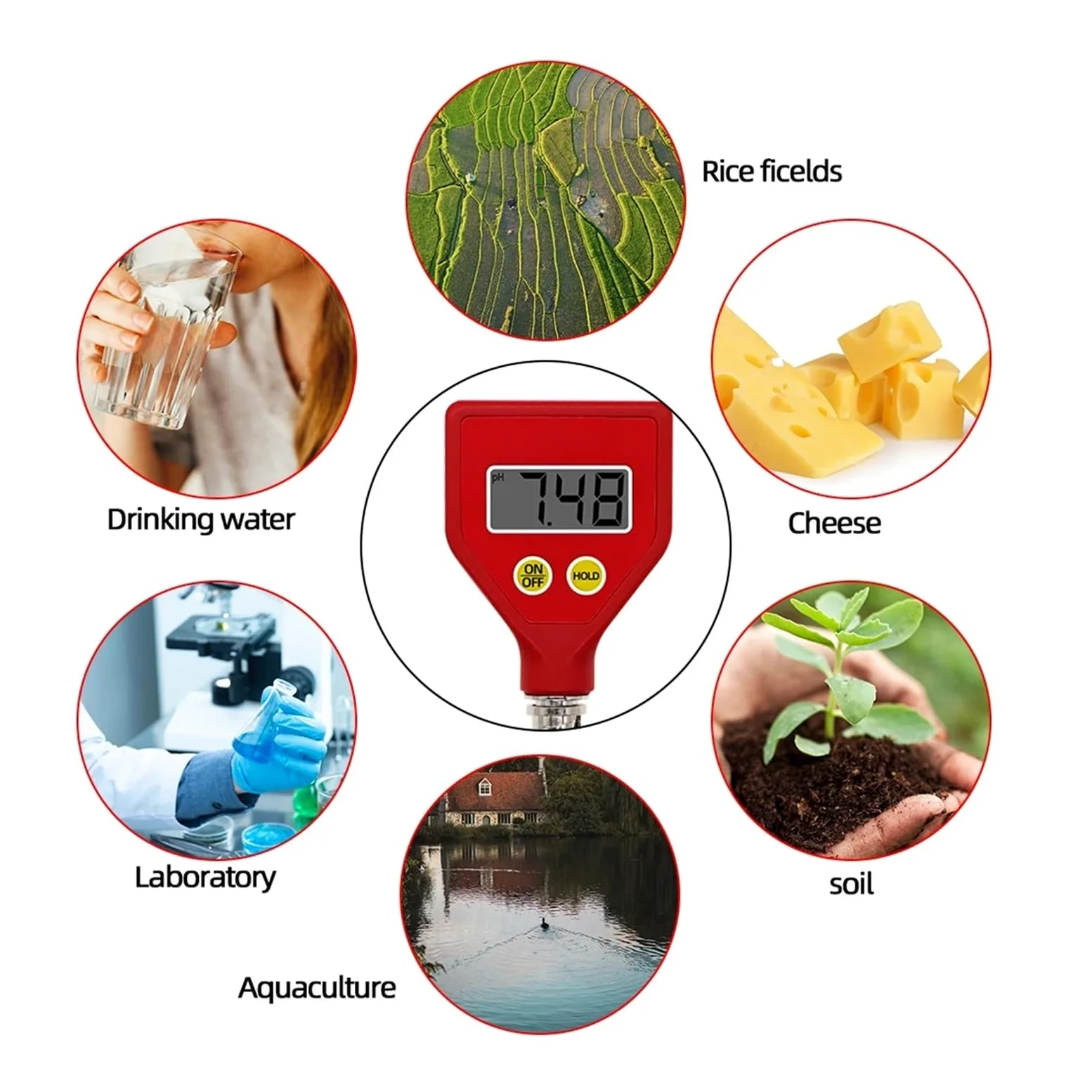 Testeur de pH portable PH-98108, électrode en verre, détecteur de qualité de l'eau for aquarium, eau, nourriture, froma, lait, sol
