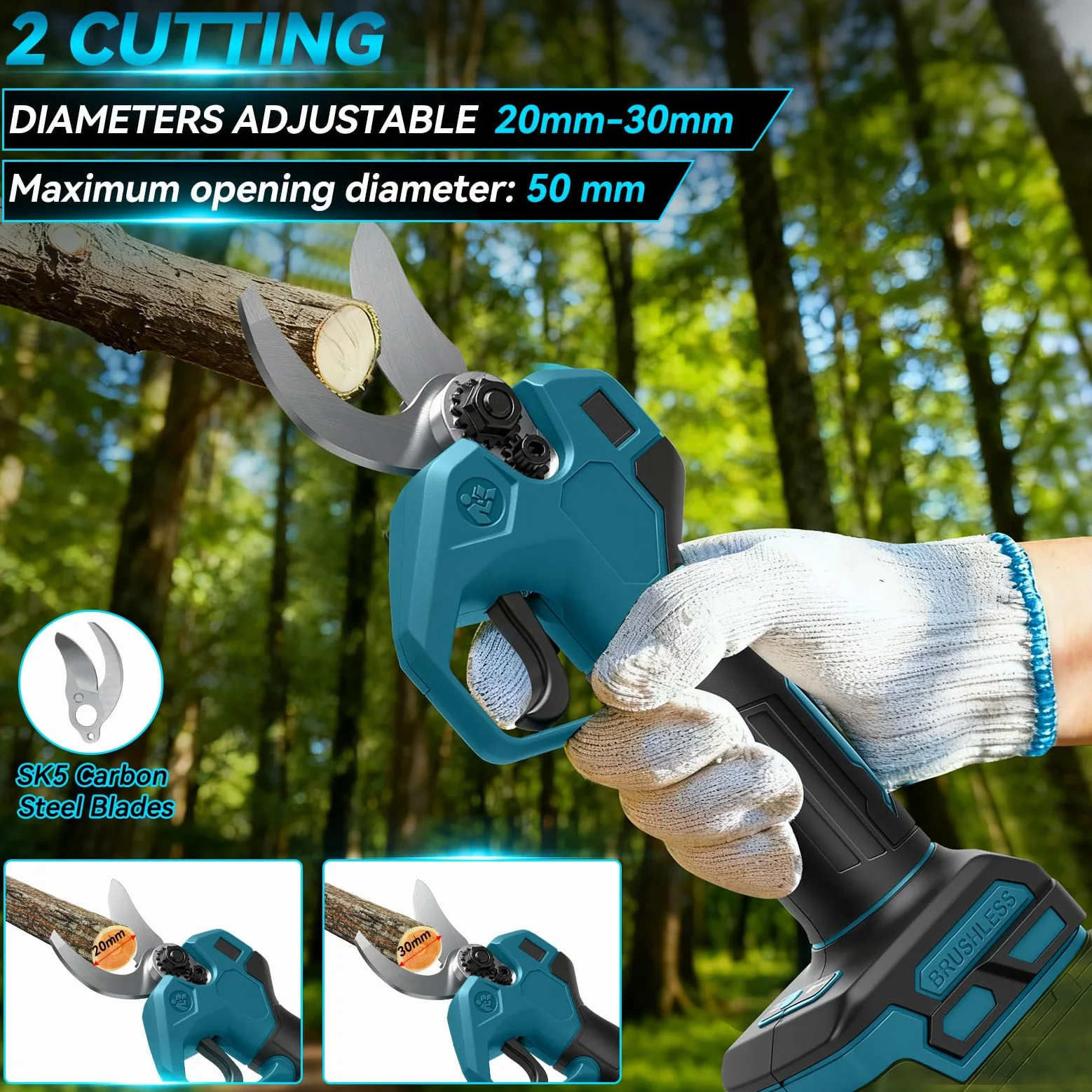Scie à chaîne miniature de 8 pouces avec perche télescopique & élagueuse électrique 28 mm, set de jardin 4-en-1 compatible avec batterie Makita, portée maximale jusqu'à 4m (batterie non incluse)