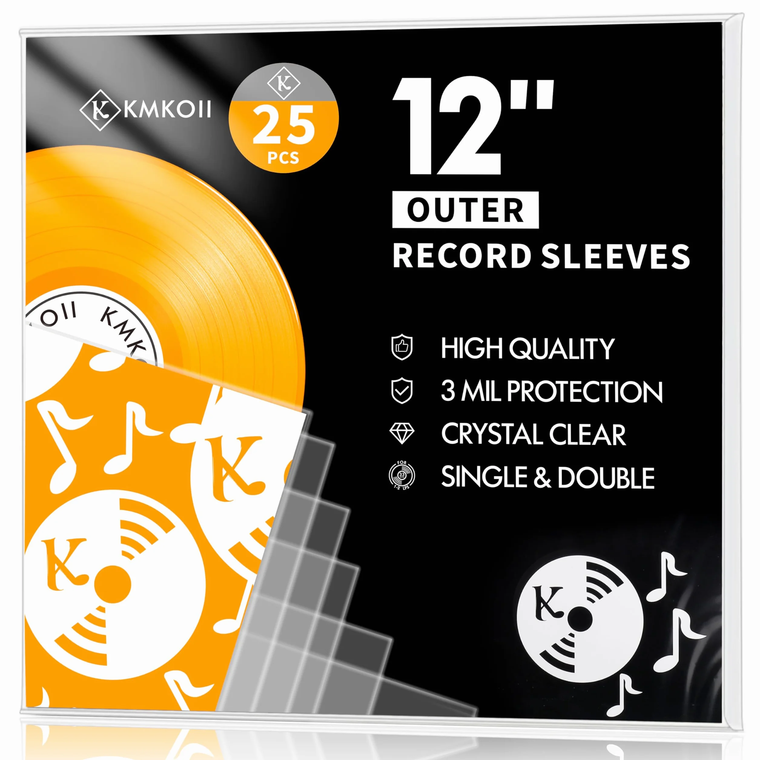 Pochette Vinyle 33 Tours Extérieur 25 x 12 Pouces Protection Transparente Polypropylène Durable