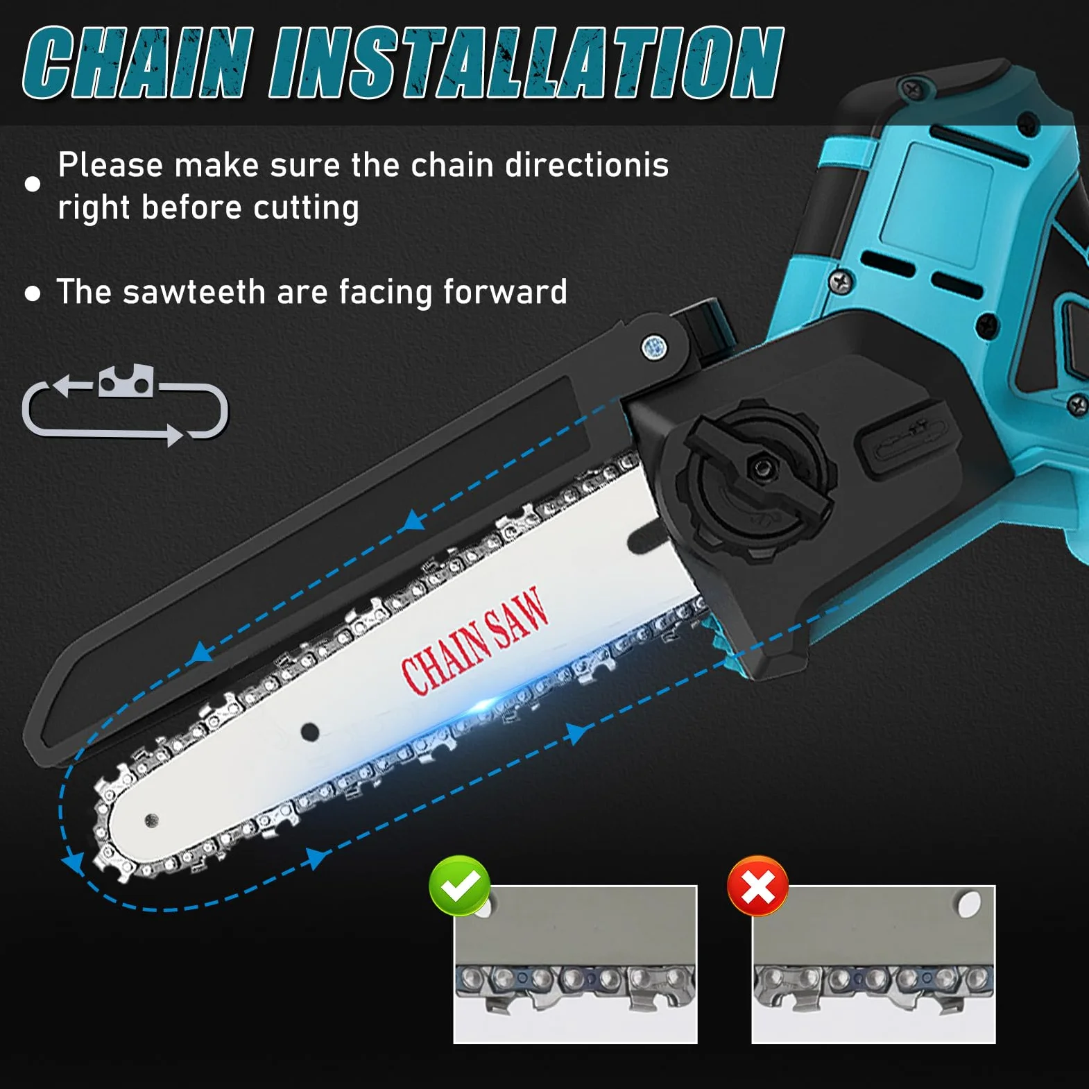 Mini tronçonneuse sans fil compatible avec Makita 18 V (sans batterie) | tronçonneuse électrique de 20,3 cm et 15,2 cm avec chaîne, huile automatique, scie à chaîne pour outils de jardin