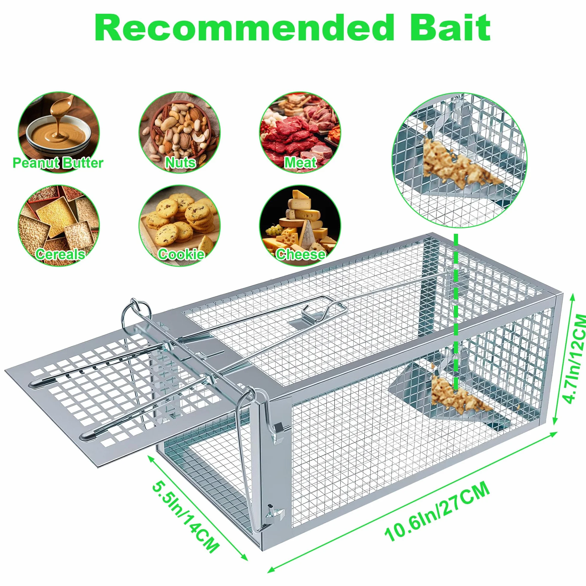Piège à Rat 2 Pièces XL Cage Attrape Souris sans Tuer 27 x 14 x 12 cm Réutilisable